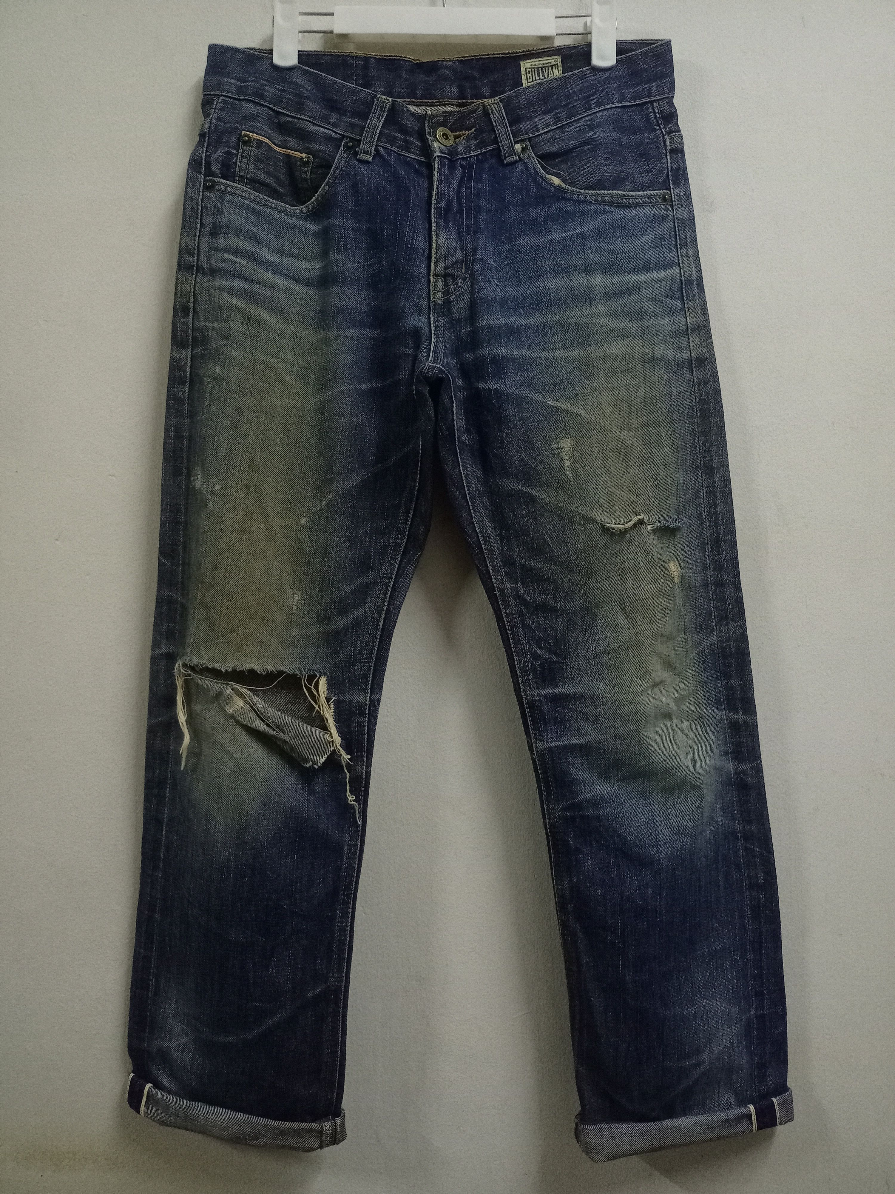 Japanese Brand Vintage BILLVAN Mud Wash Distressed Selvedge Loose Jeans Size US 31 - 1 Thumbnail