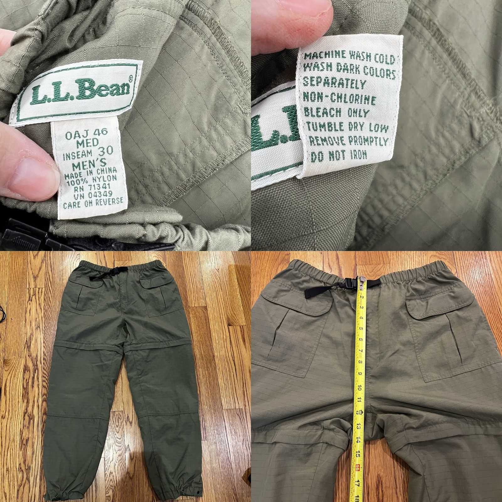 Vintage Vintage LL Bean Convertible Hiking Pants Mens Green Nylon Cargo Zip Off Medium Size US 31 - 9 Thumbnail