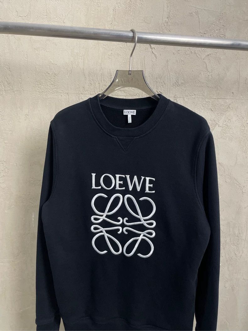 LOEWE Black embroidered Logo round neck hoodie