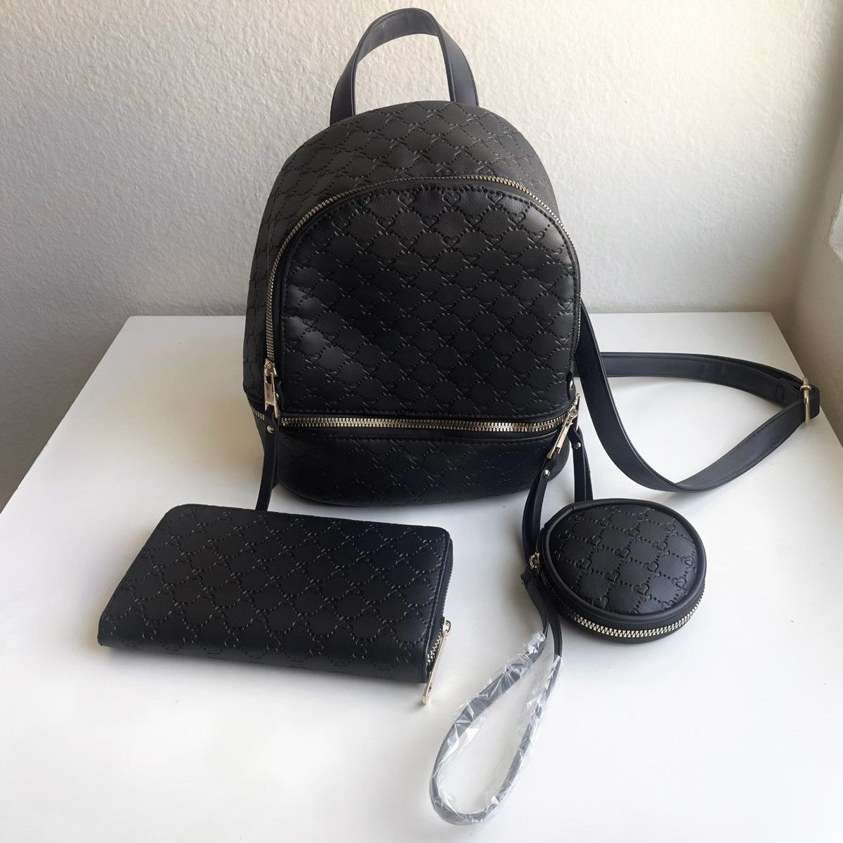 Other Black Quilted Mini Backpack Set with Wallet and Coin Pouch Size ONE SIZE - 1 Thumbnail