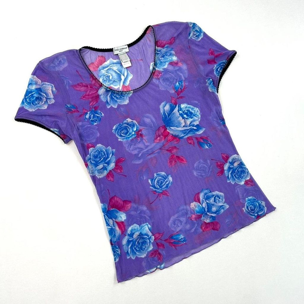 Dolce & Gabbana y2k D&G purple floral mesh short sleeve top Size S / US 4 / IT 40 - 1 Thumbnail