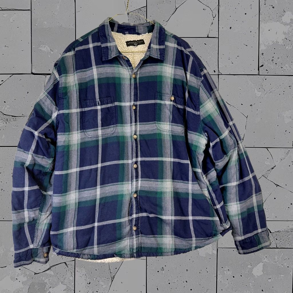 Aeropostale Aeropostale Mens 2XL Plaid Flannel Shirt Sherpa Lined Navy Blue Green Button Up Size US XXL / EU 58 / 5 - 1 Thumbnail