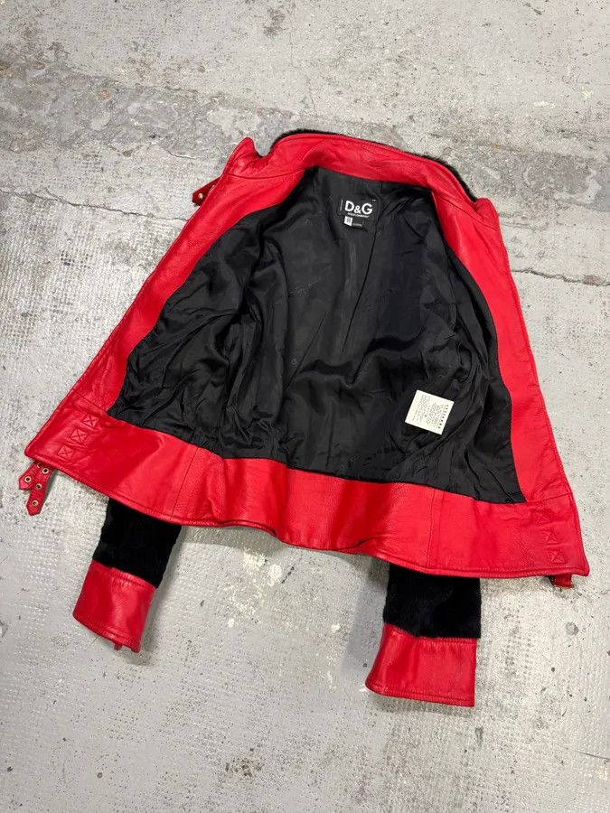 Dolce & Gabbana 2000s Dolce & Gabbana Biker Leather Red & Black Fur Moto Leather Jacket Size S / US 4 / IT 40 - 8 Thumbnail
