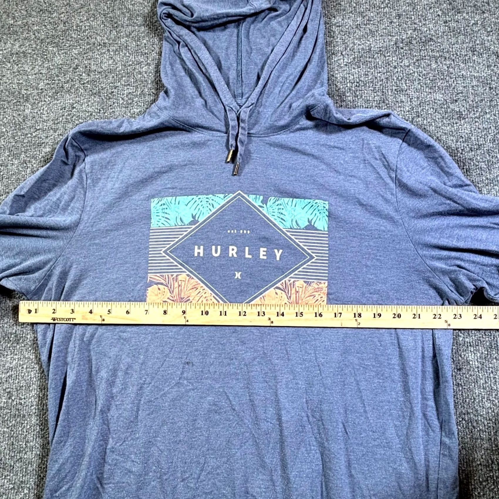 Hurley Hurley Hoodie Mens XL Blue Cotton Pullover Graphic Print Long Sleeve Casual Pullover Hooded Sweatshirt for Gym & Outdoor use Size US XL / EU 56 / 4 - 5 Thumbnail