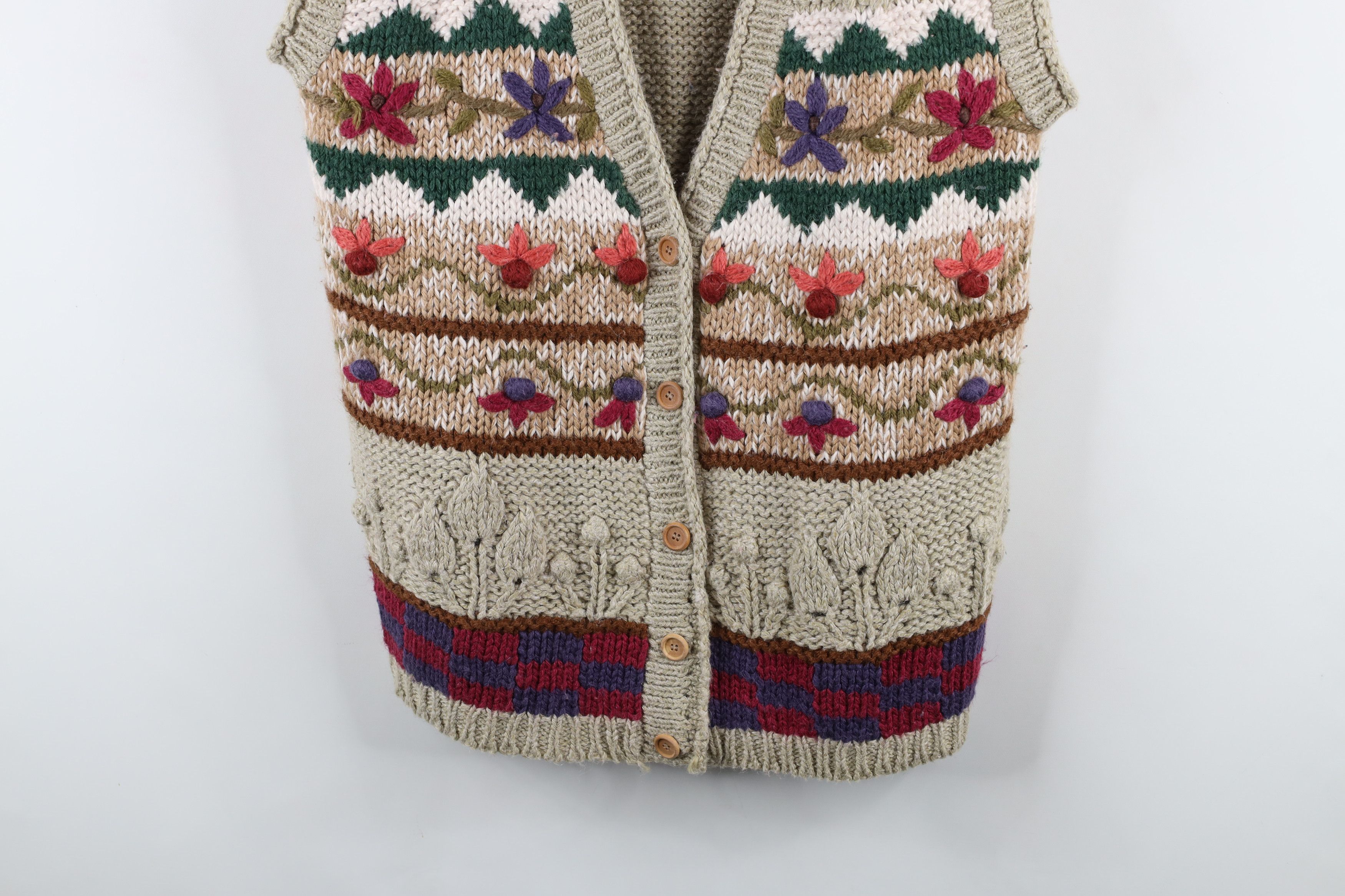 Vintage Vintage 90s Streetwear Flower Embroidered Knit Sweater Vest Size L / US 10 / IT 46 - 3 Thumbnail