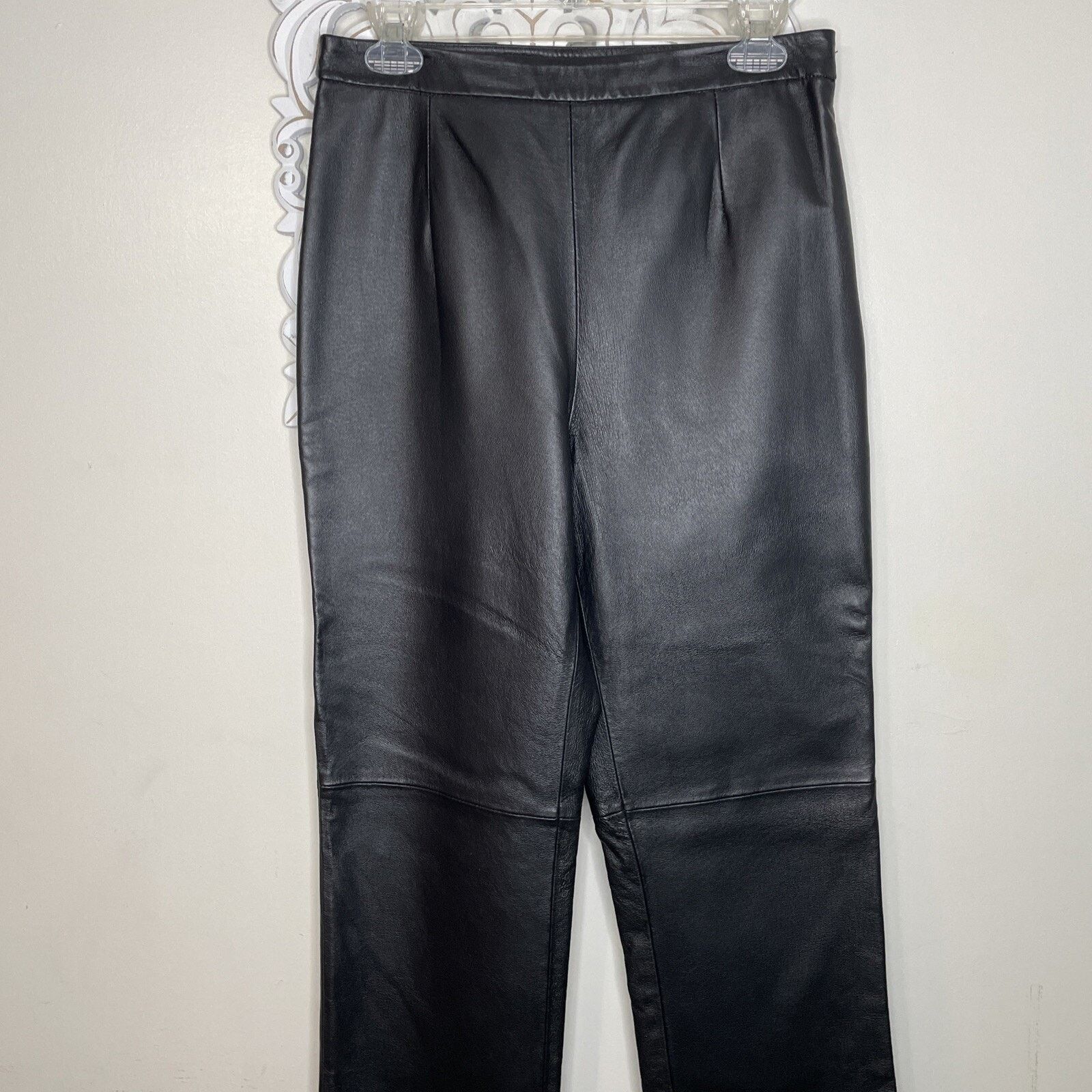 Other CLIO Leather Pants 8 Side Zip & Button Polyester Lined BLACK Size 30" / US 8 / IT 44 - 3 Thumbnail