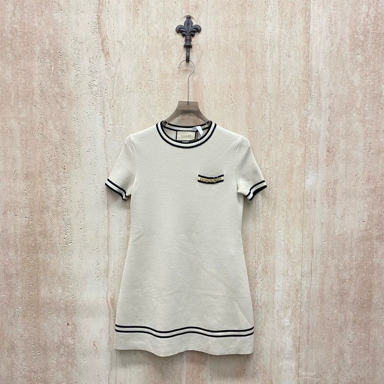 Gucci Gucci Beige striped horse buckle wool knitted dress 2505-Ne Size XS / US 0-2 / IT 36-38 - 1 Thumbnail