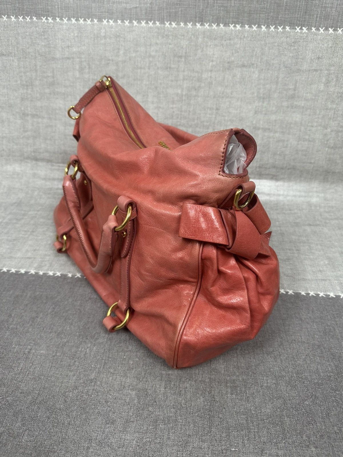 Miu Miu Miu Miu Vitello Lux Bow Bag — Coral Pink Leather — Size 26 Size ONE SIZE - 7 Thumbnail