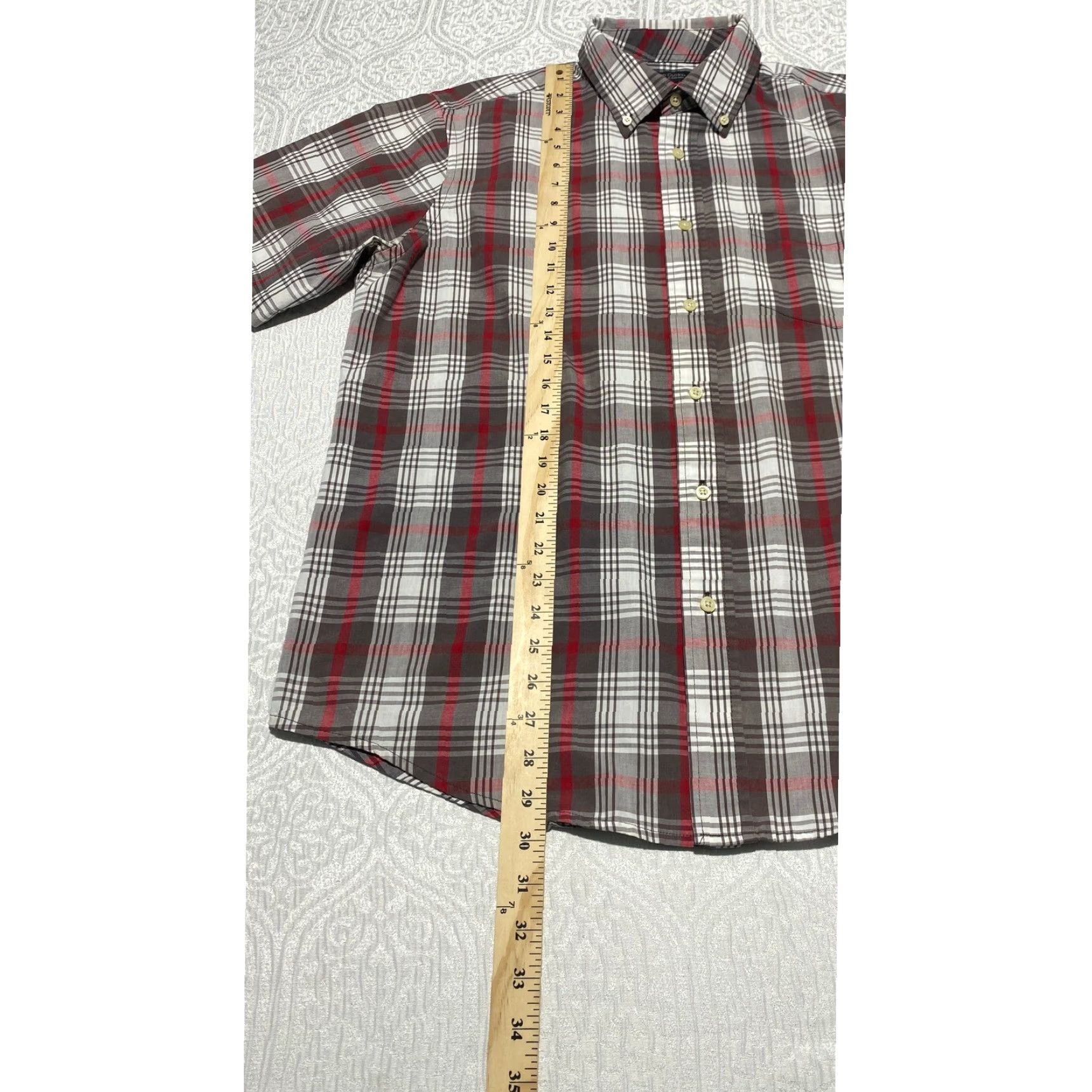Faded Glory Faded Glory Mens Plaid Short Sleeve Button-Down Shirt Gray Granite Red Large L Size US L / EU 52-54 / 3 - 5 Thumbnail