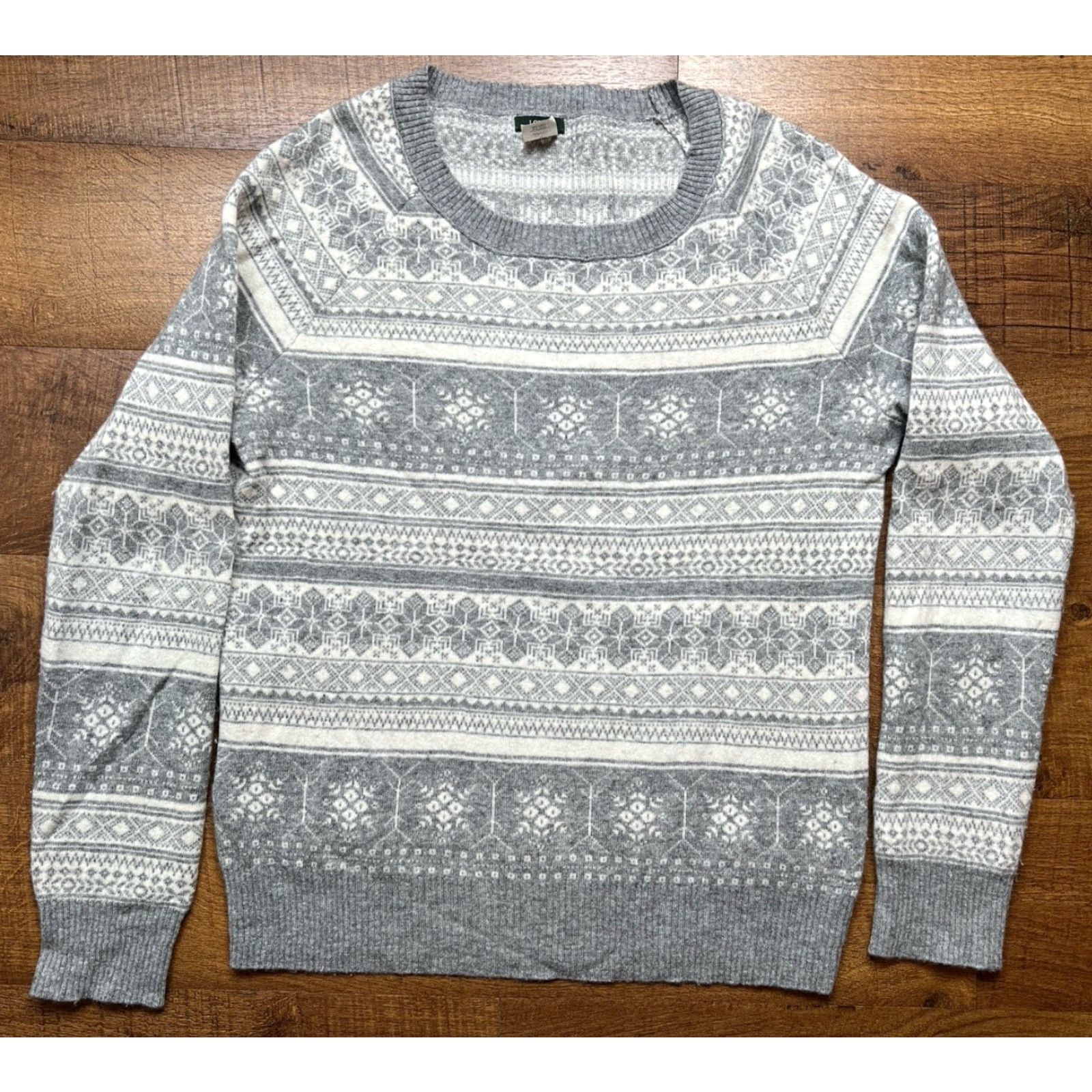 J.Crew J.CREW Women’s Fair Isle Sweater Crew Neck Gray / White Cashmere Wool Size M Pullover Shirts Womens Size M / US 6-8 / IT 42-44 - 2 Thumbnail