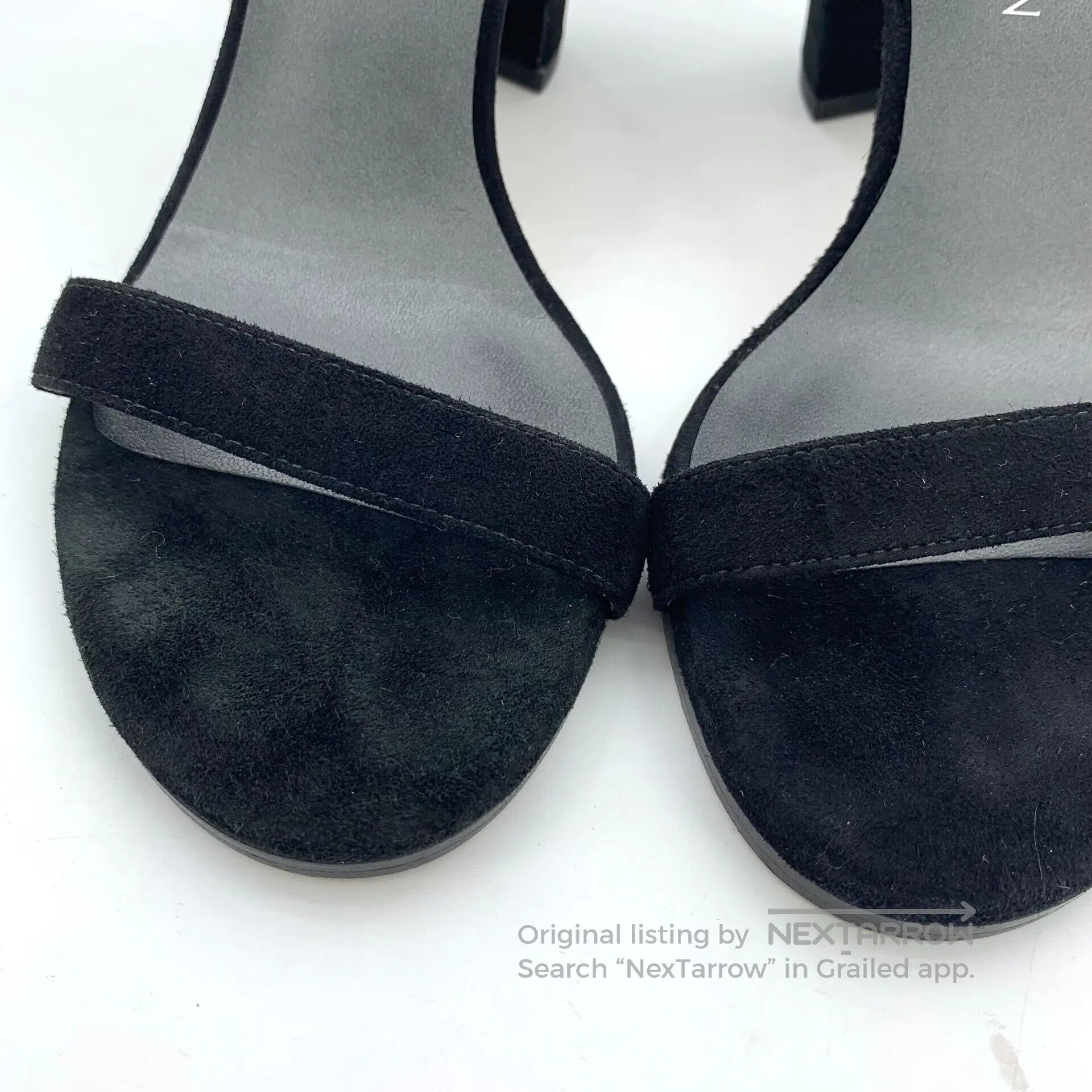 Swarovski SW Black One Strap Buckle Thick High Heel Sandals| Size US 7 / IT 37 - 8 Thumbnail