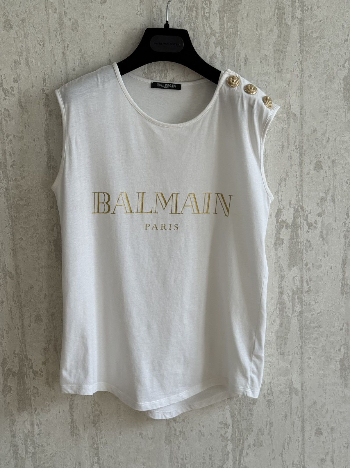 Balmain Balmain White Gold Logo Lion Shoulder Button Sleeveless tee Size S / US 4 / IT 40 - 2 Thumbnail