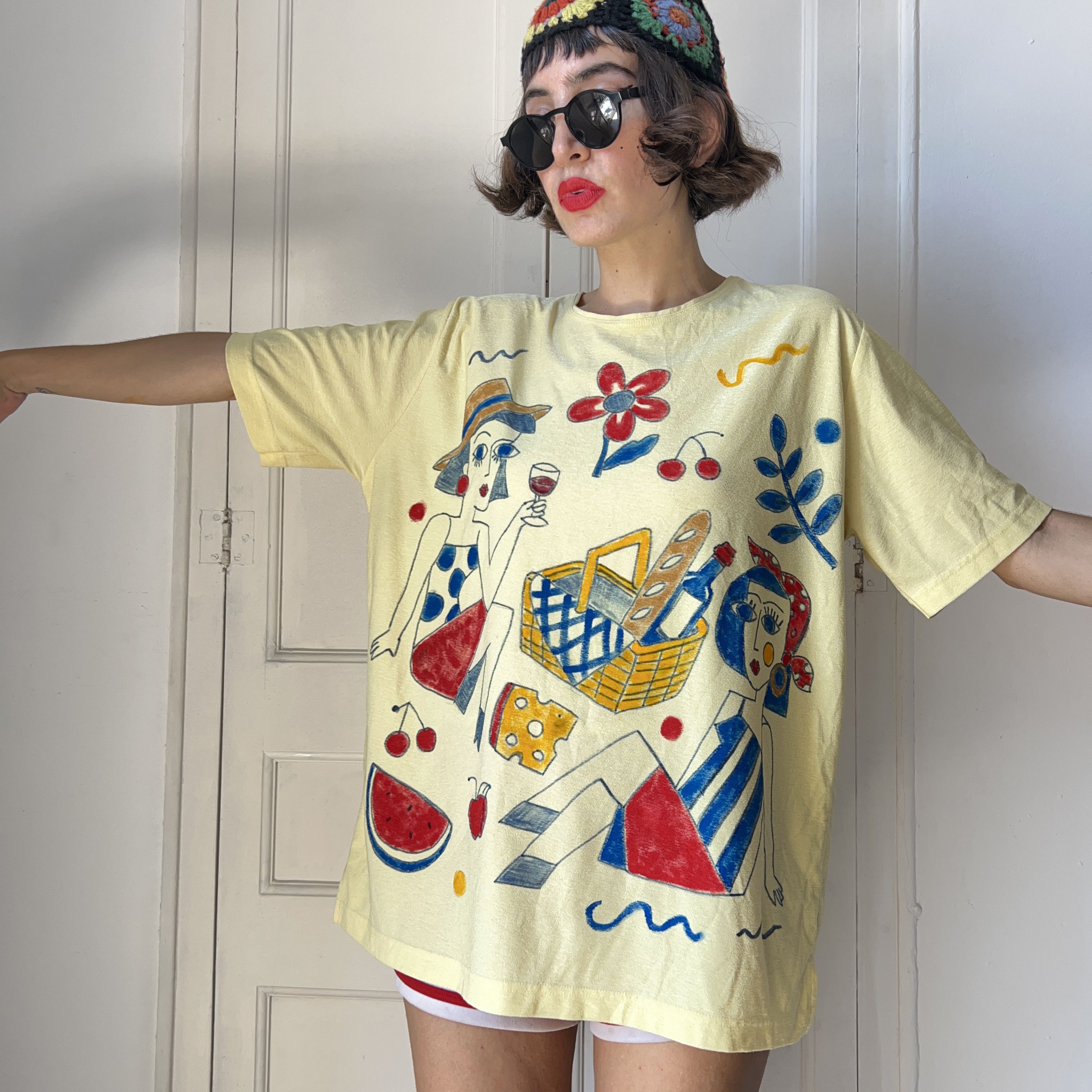 Custommade Custommade Picnic Yellow Tee Reworked Novelty Wearable Art Size XXL / US 16-18 / IT 52-54 - 6 Thumbnail