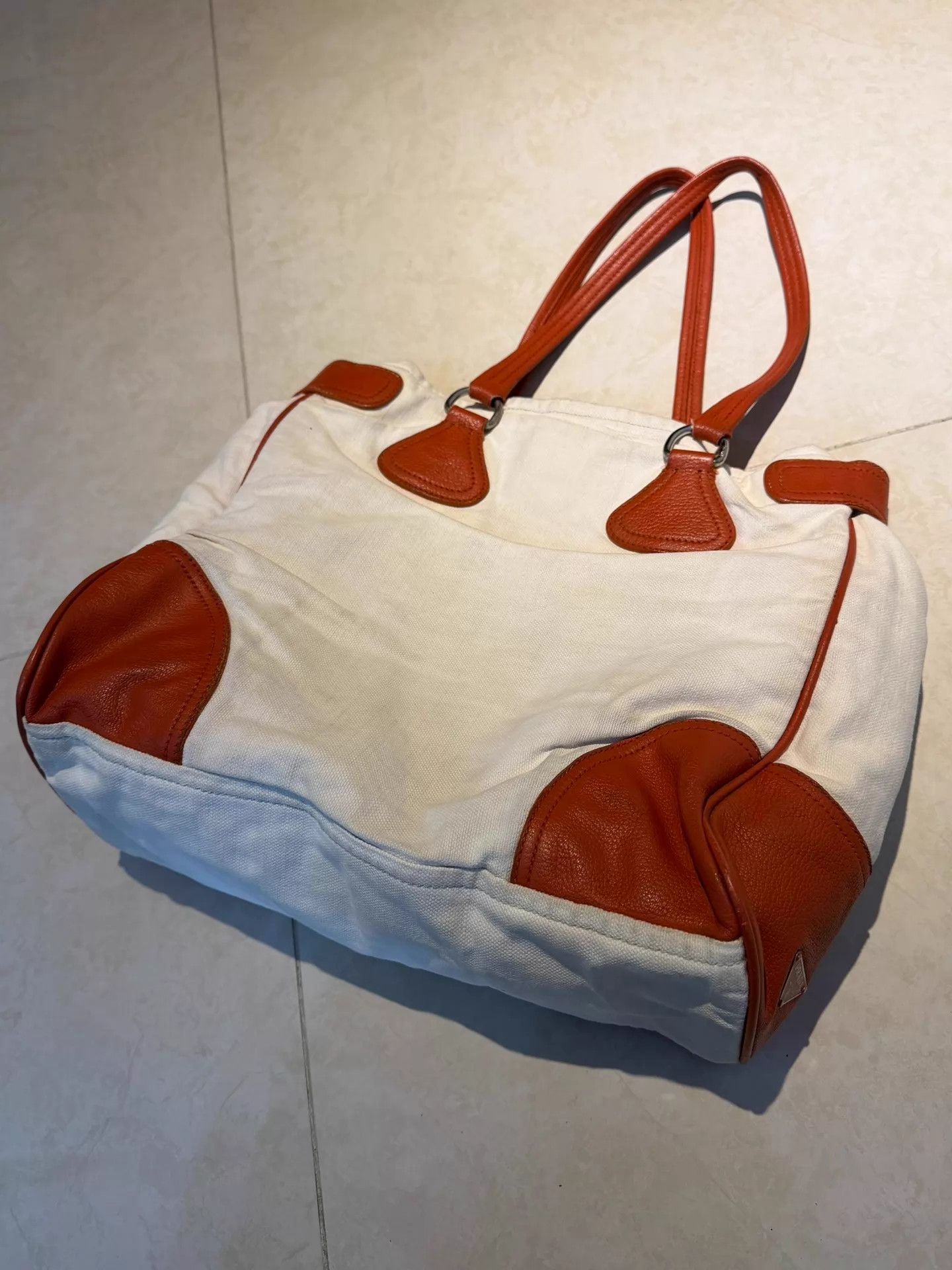 Prada Prada Bicolor Nylon Tote White/Orange Logo Pockets Unisex Size ONE SIZE - 1 Thumbnail
