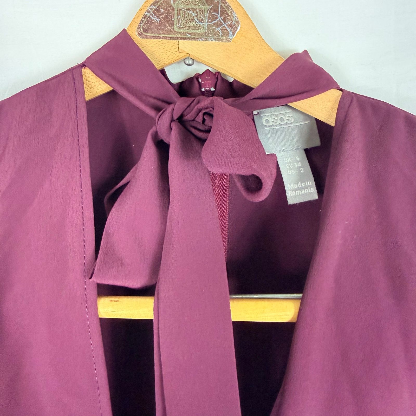 Asos ASOS Burgundy Tie Neck Wide Leg Jumpsuit Long Sleeve Size 2 Size 26" / US 2 / IT 38 - 5 Thumbnail