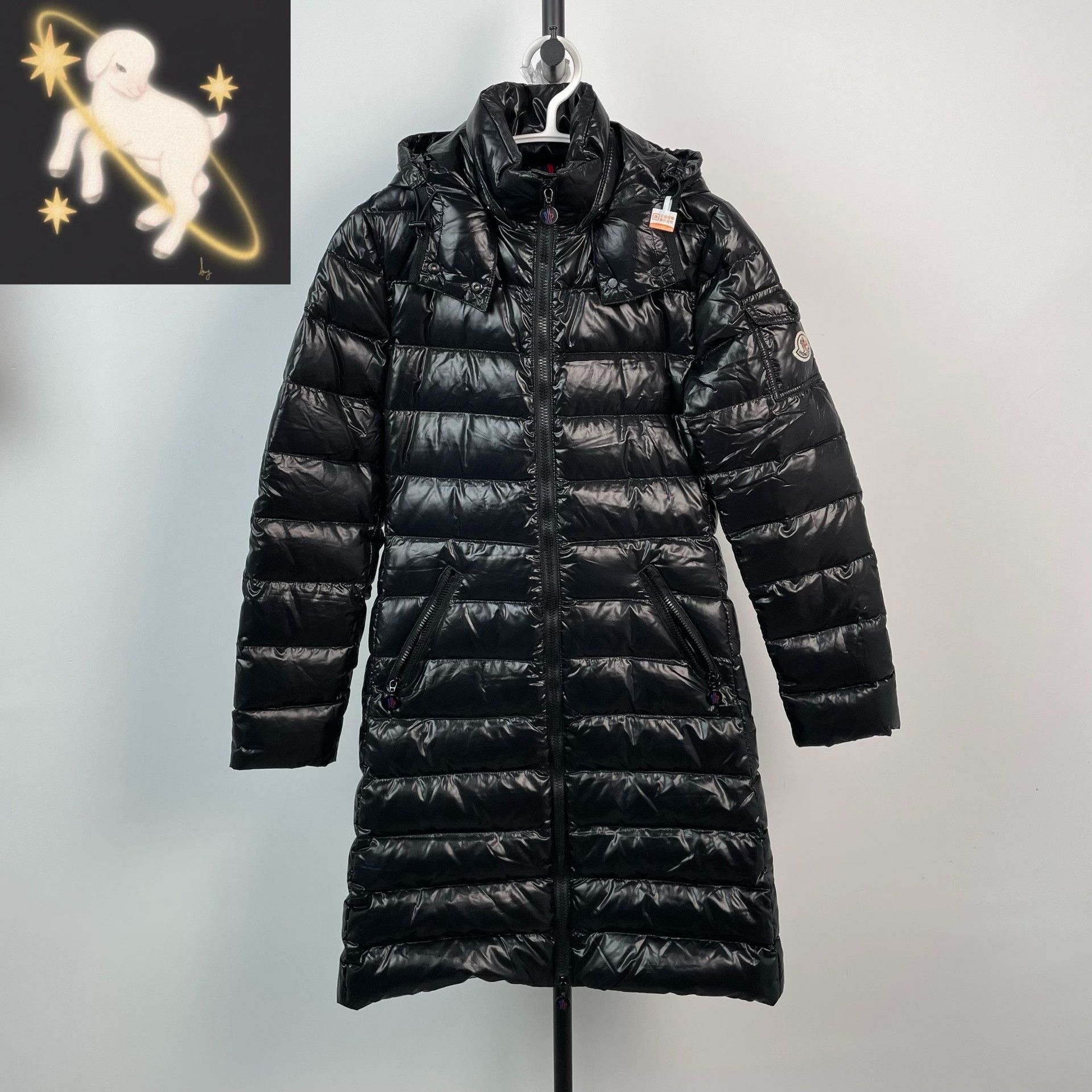 Moncler Moncler Embroidered Long Black Down Jacket M Women Size M / US 6-8 / IT 42-44 - 1 Thumbnail