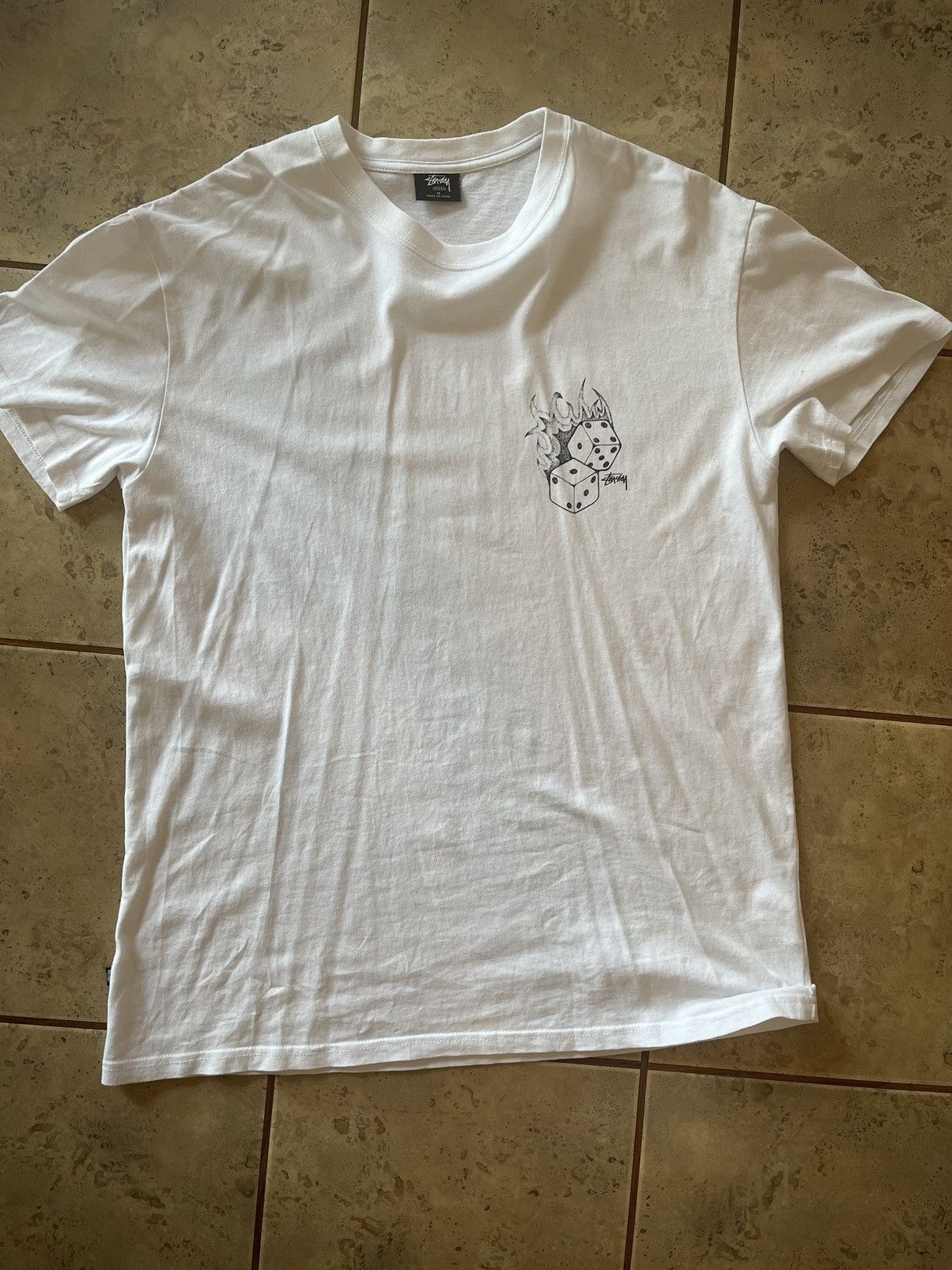 Designer × Stussy White Flaming Dice Stussy Tshirt Size US M / EU 48-50 / 2 - 2 Thumbnail
