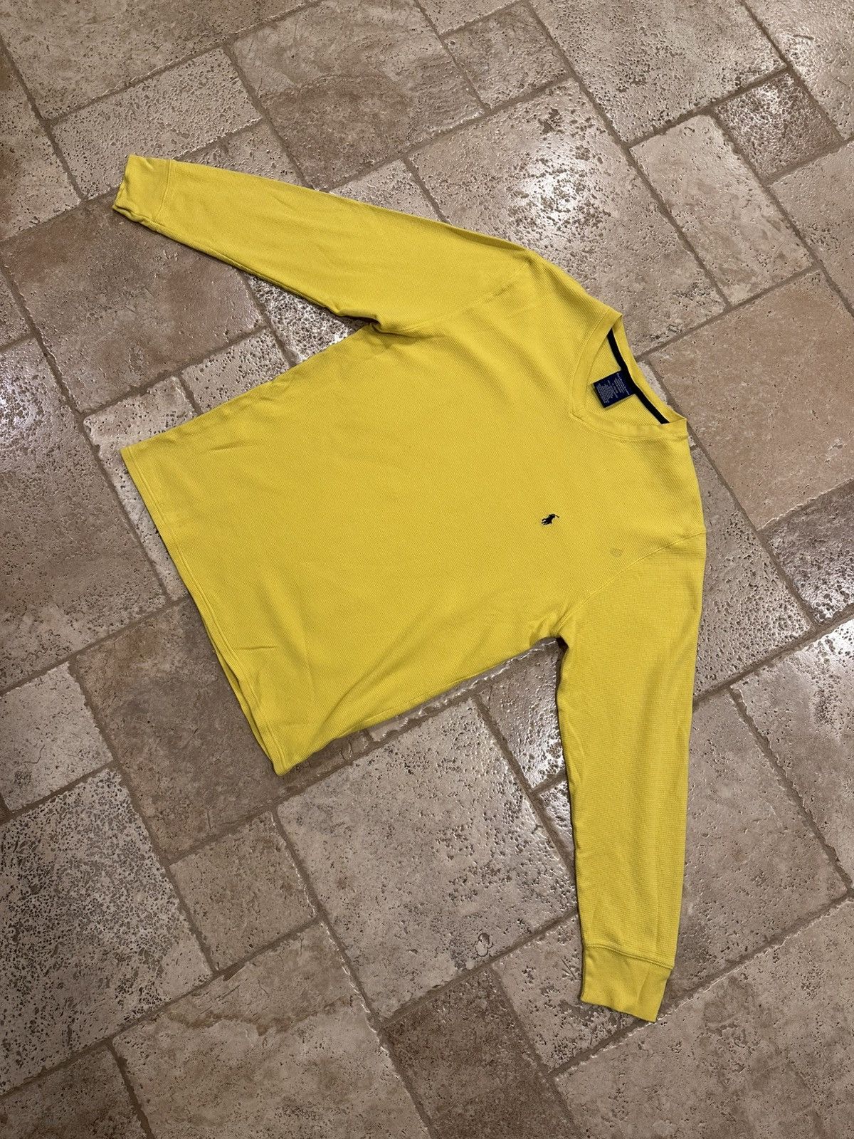 Polo Ralph Lauren × Ralph Lauren × Vintage Polo Ralph Lauren Yellow Waffle V-Neck Long Sleeve T-Shirt Size US XL / EU 56 / 4 - 4 Thumbnail