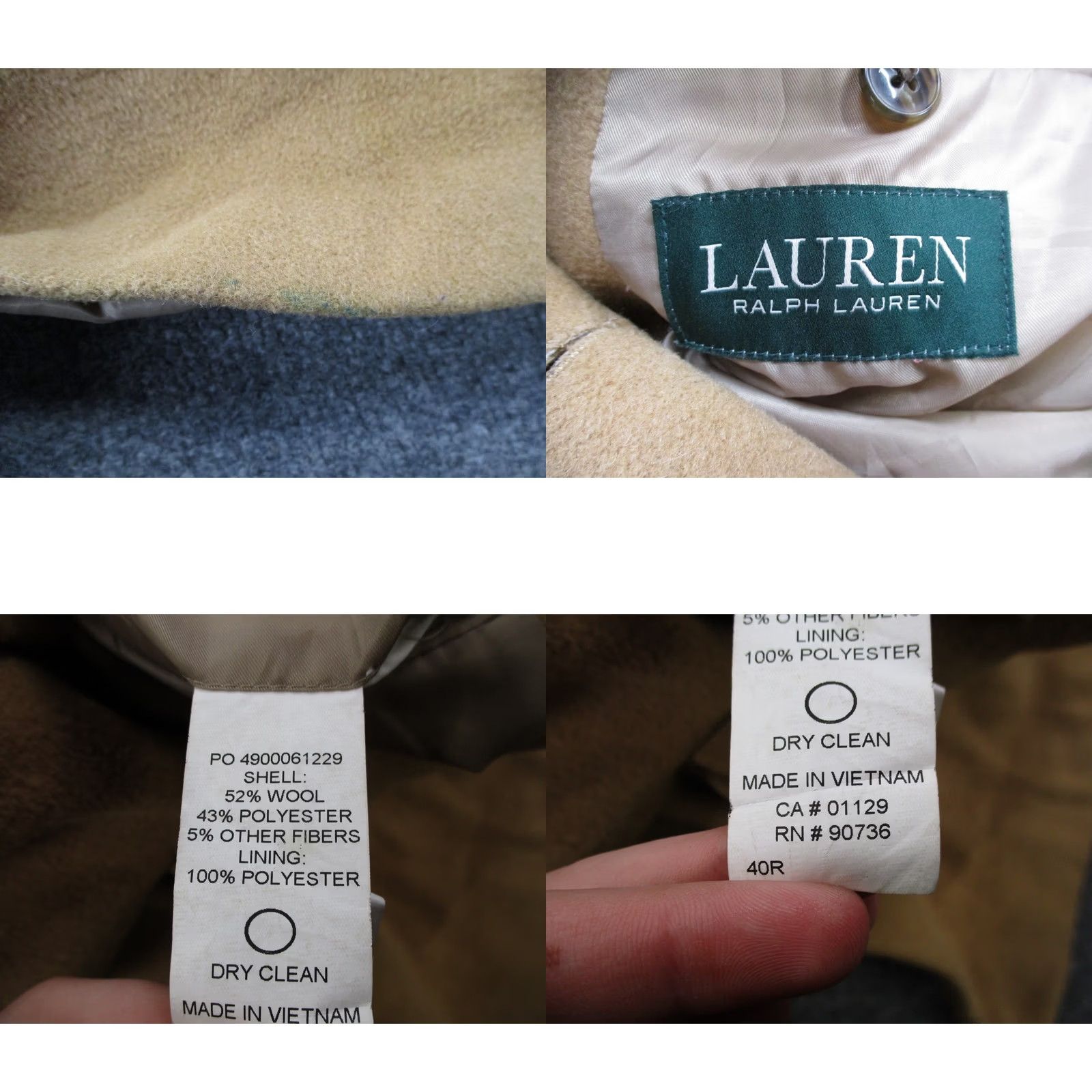 Ralph Lauren Ralph Lauren Coat Mens 40R Beige Wool Overcoat Jacket Size US XXS / EU 40 - 8 Thumbnail