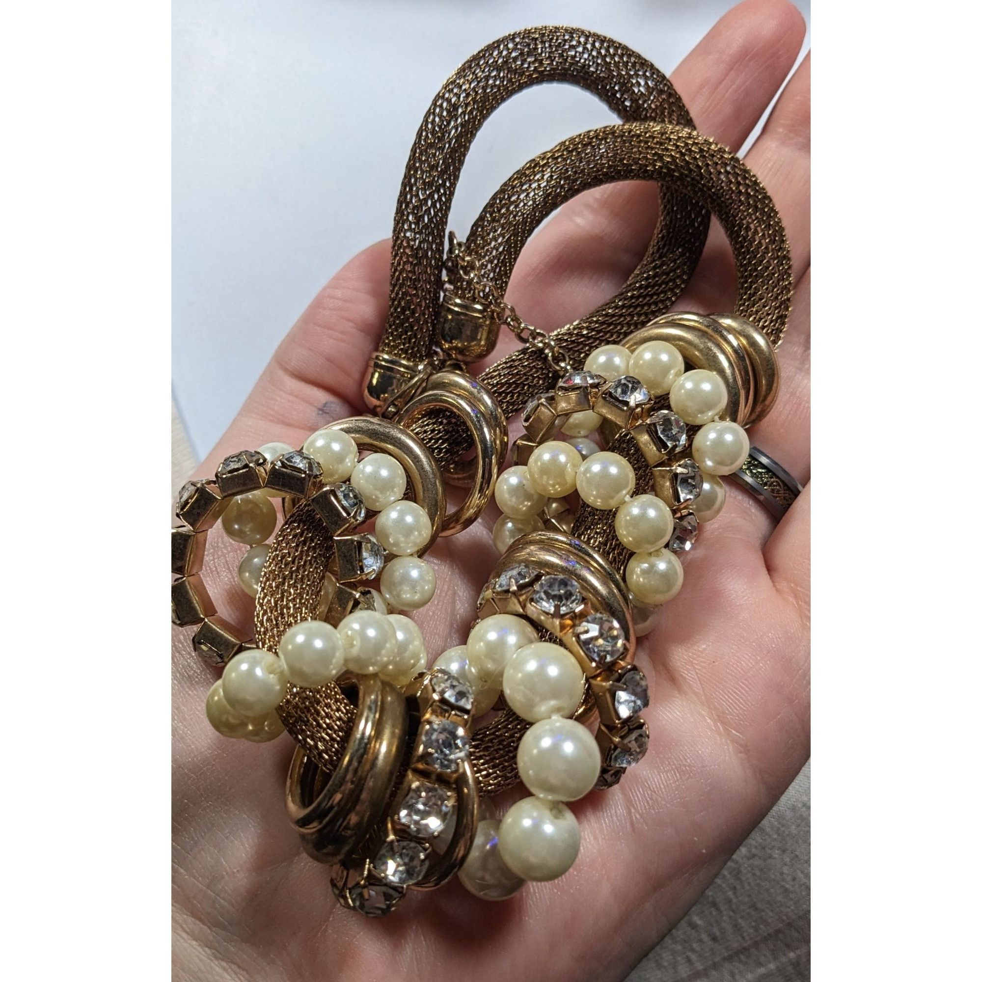 Other Vintage 80s Glam Faux Pearl And Rhinestone Ring Statement Ne Size ONE SIZE - 3 Thumbnail