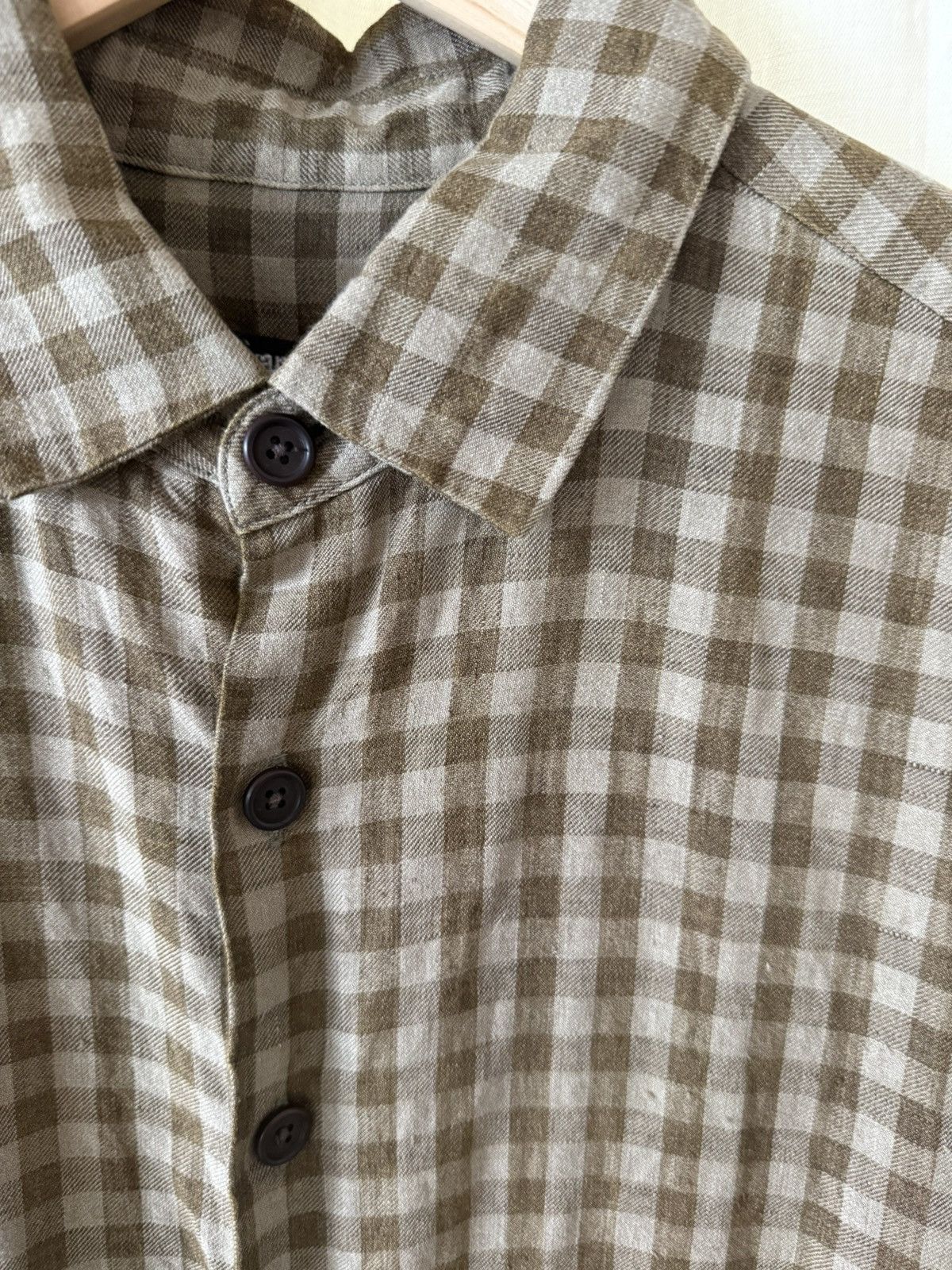 Flat Hem Shirt / Yarn Dyed Linen Check / Ss25 in Beige, Men's — image 4 of 5