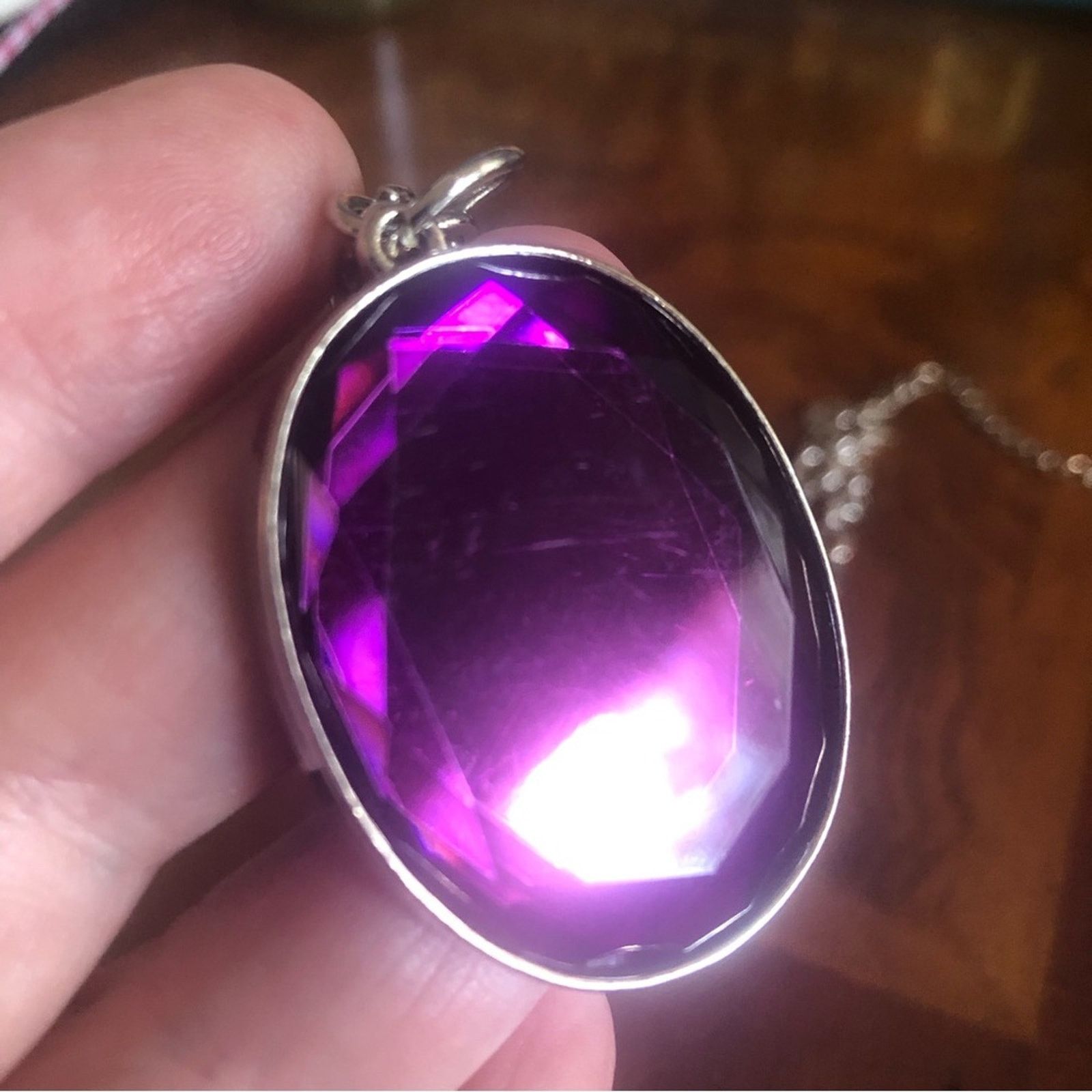 Jewelry Large faceted purple glass cabochon stone necklace Size ONE SIZE - 12 Thumbnail