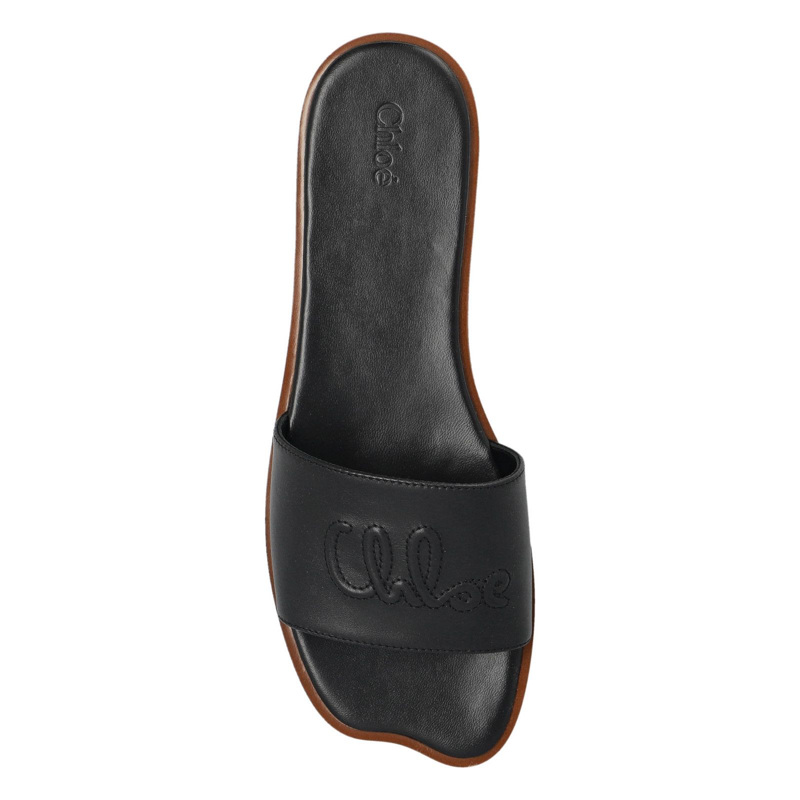 Chloe Flower Black Leather Flip Flops New & Authentic (Women