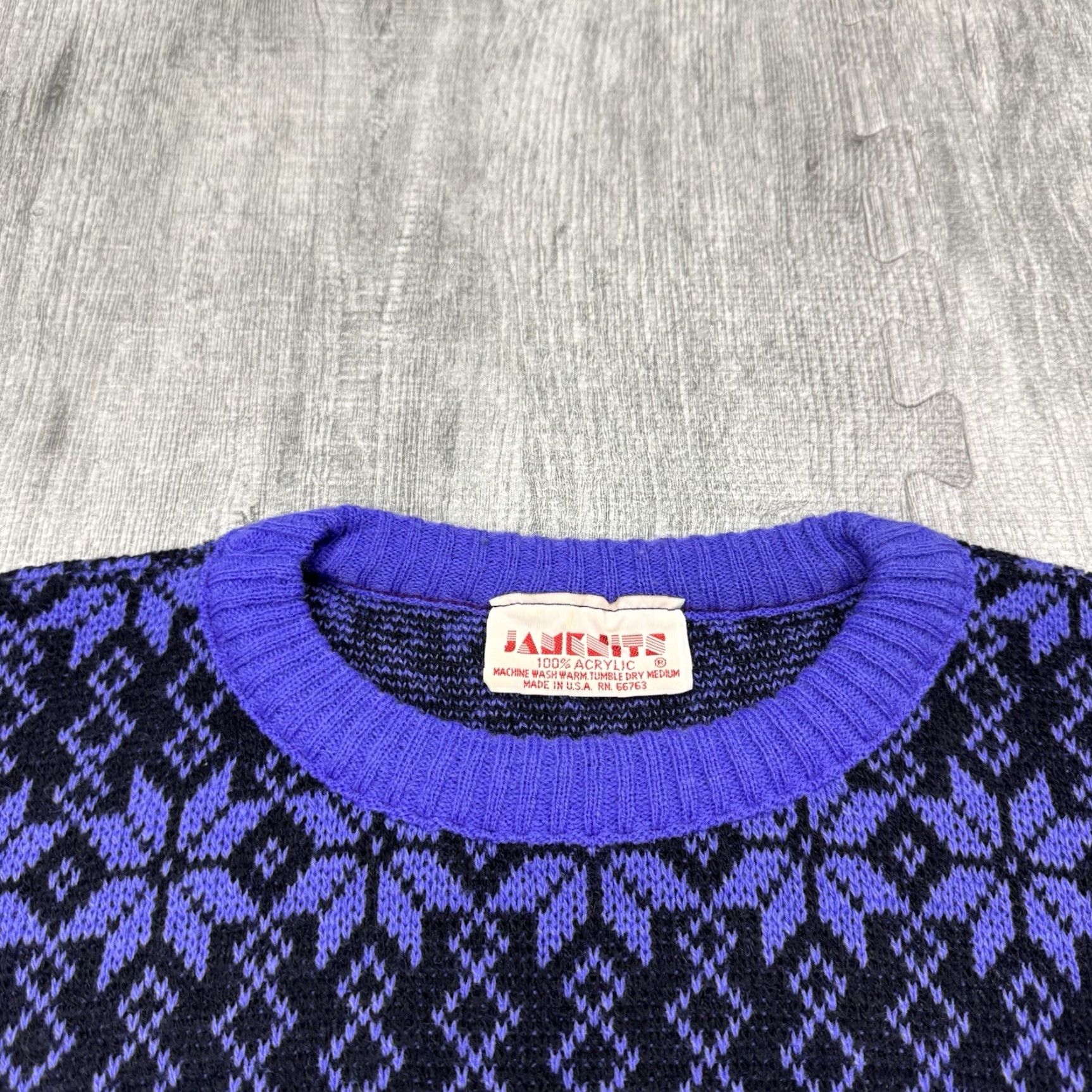 Vintage VINTAGE 80s JAMKNITS FAIR ISLE KNIT SWEATER WOMENS S PURPLE BLACK RETRO LONG SLEEVE Size S / US 4 / IT 40 - 2 Thumbnail