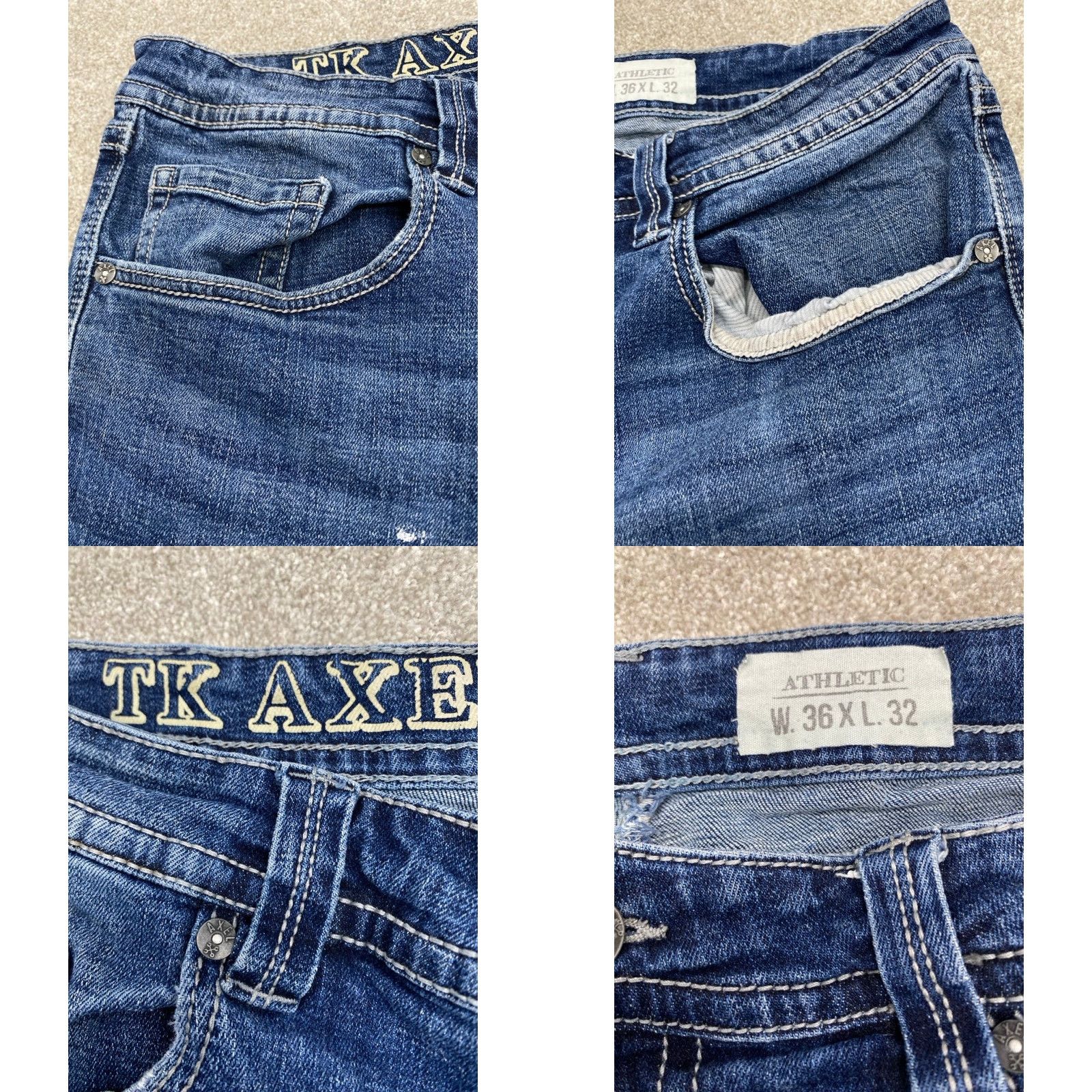 Denime AXEL Jeans Denim 36x32 Athletic Mens 5-Pocket Straight Blue Cotton Spandex Medium Wash Regular Rise Button Zip 36 Inseam 38 Waist Size US 36 / EU 52 - 8 Thumbnail