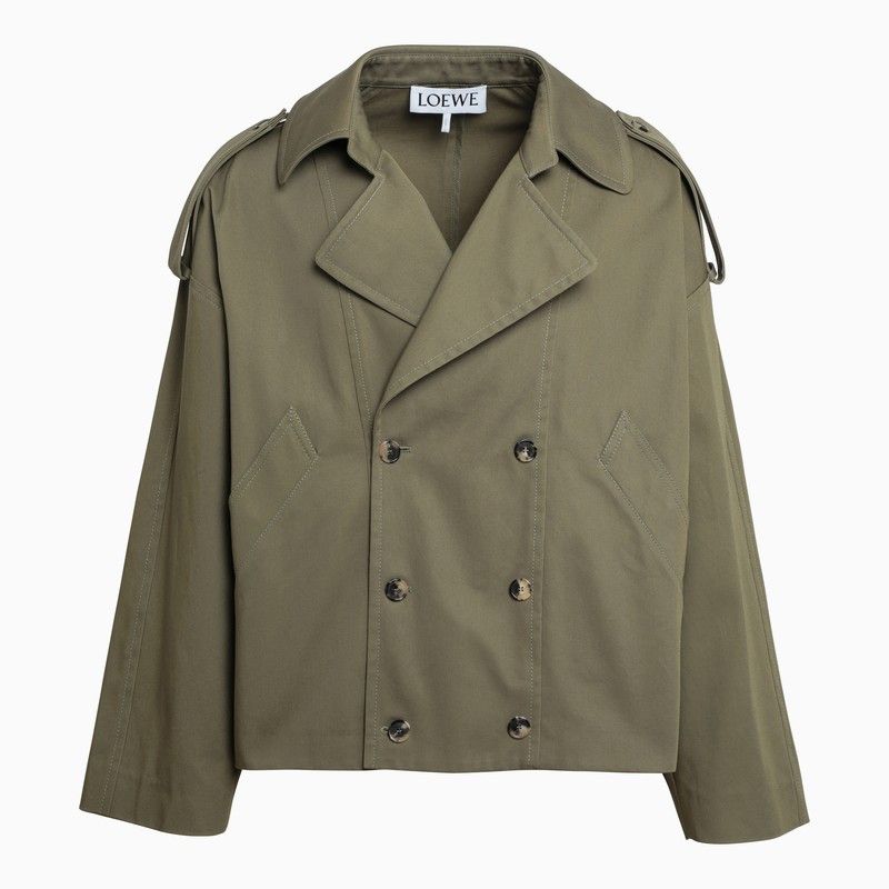 image of Loewe Green Balloon Double-Breasted Jacket In Cotton, Men's (Size Small)