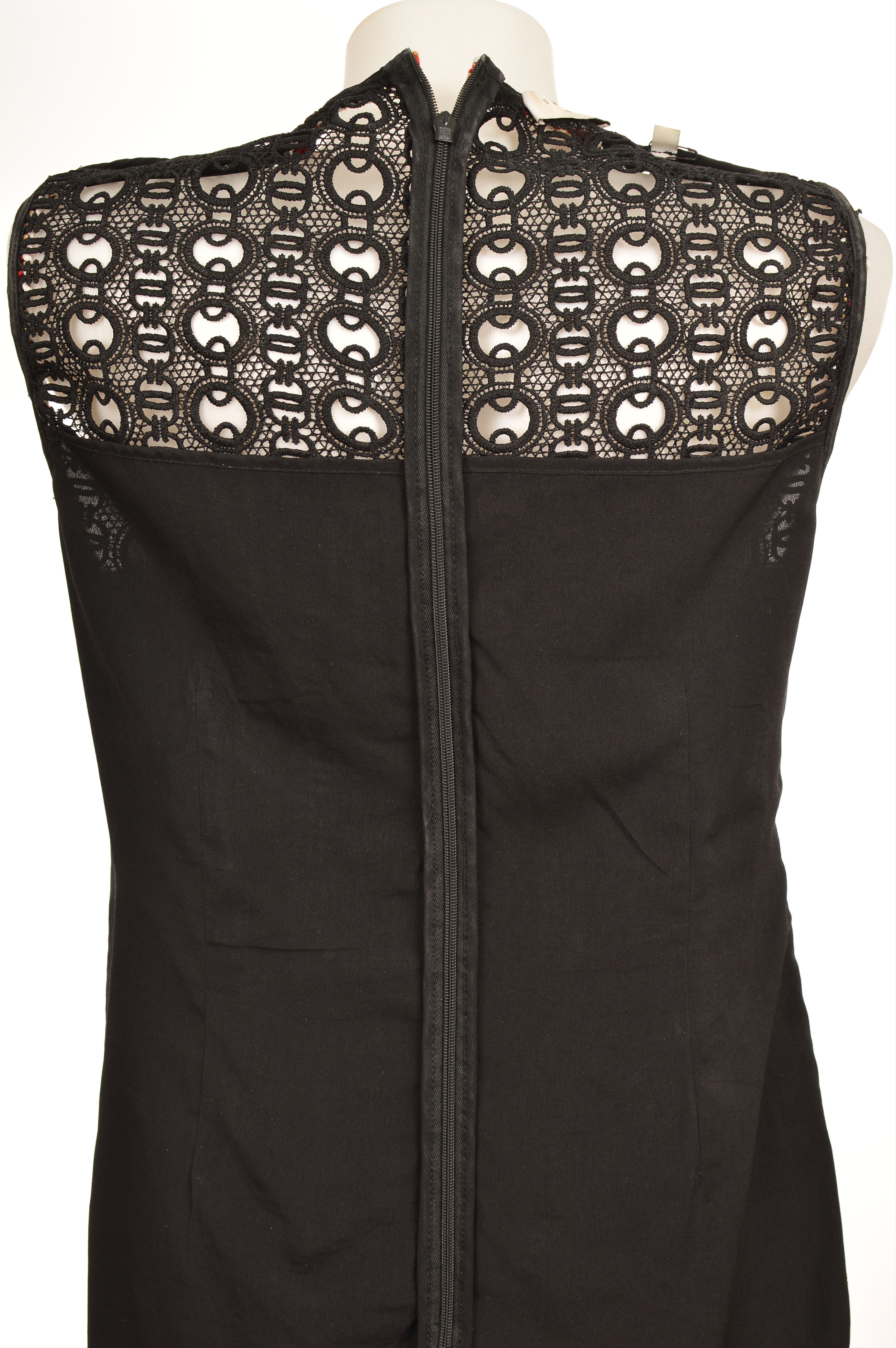 Sandro Sandro Crochet Black Dress with Red/White Braided Details Size XS / US 0-2 / IT 36-38 - 6 Thumbnail