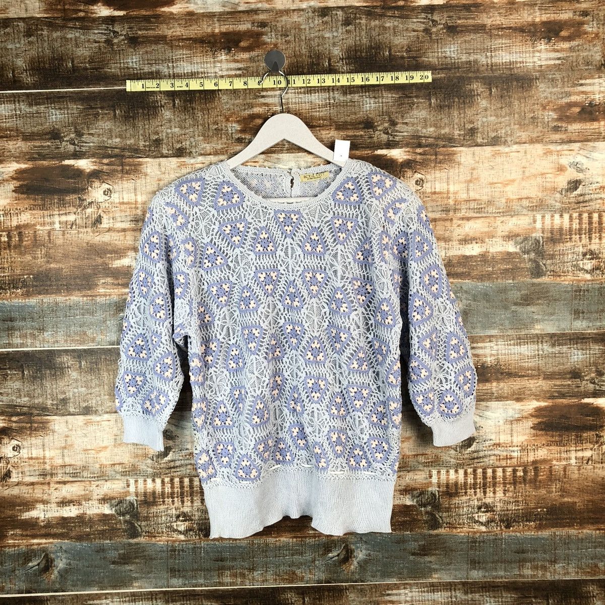Homespun Knitwear × Japanese Brand Royal Ciny crochet meshnet vintage Blue Knitwear #A1374 Size M / US 6-8 / IT 42-44 - 1 Thumbnail