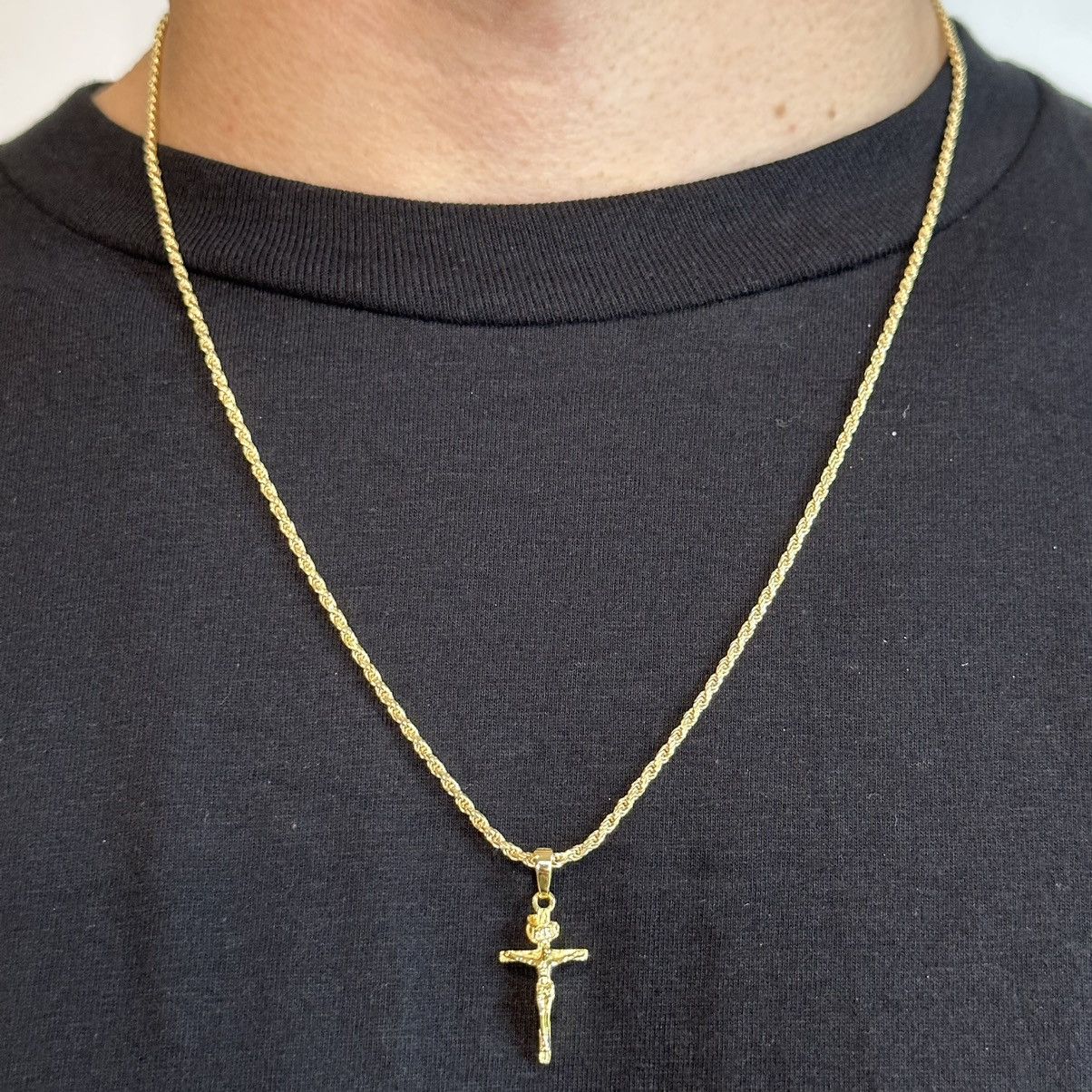 Jewelry Gold chain 14k gold vermeil rope chain and cross set 2mm 22” Size ONE SIZE - 1 Thumbnail