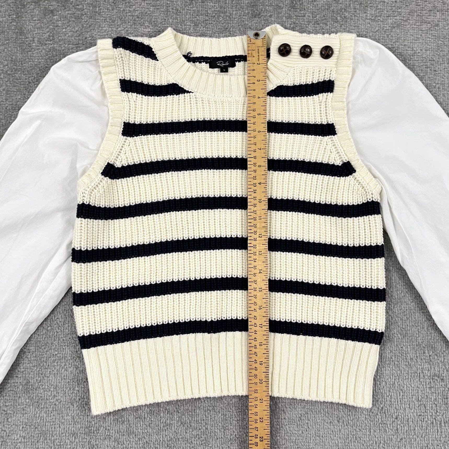 Rails VINTAGE Rails Bambi Sweater Top Womens Large Knit Ivory Navy Stripe Old Money Quiet Crew Size L / US 10 / IT 46 - 5 Thumbnail
