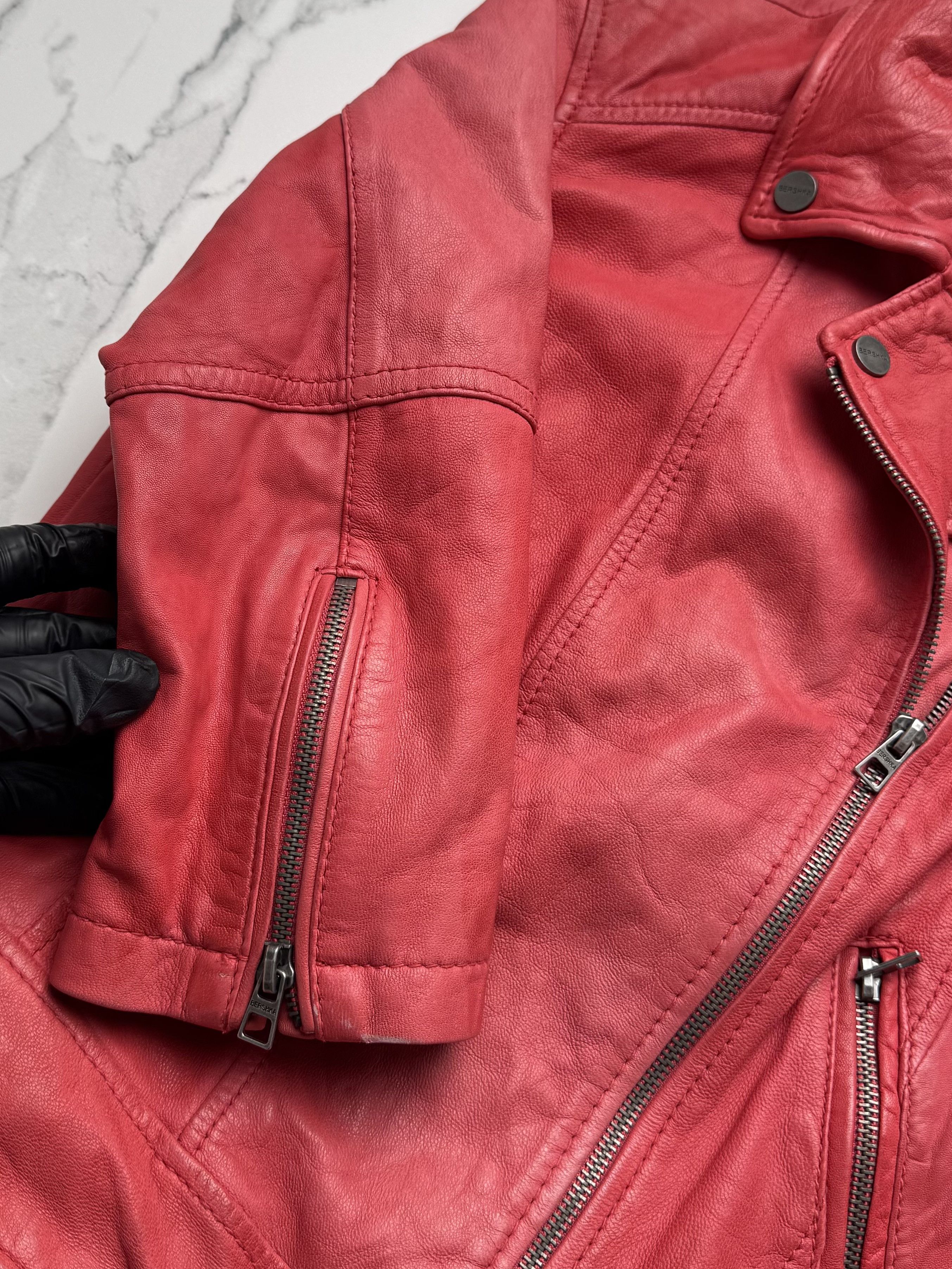 Leather Y2K Red Leather Biker Jacket Cropped Moto Zip Up Slim Fit Size XS / US 0-2 / IT 36-38 - 7 Thumbnail
