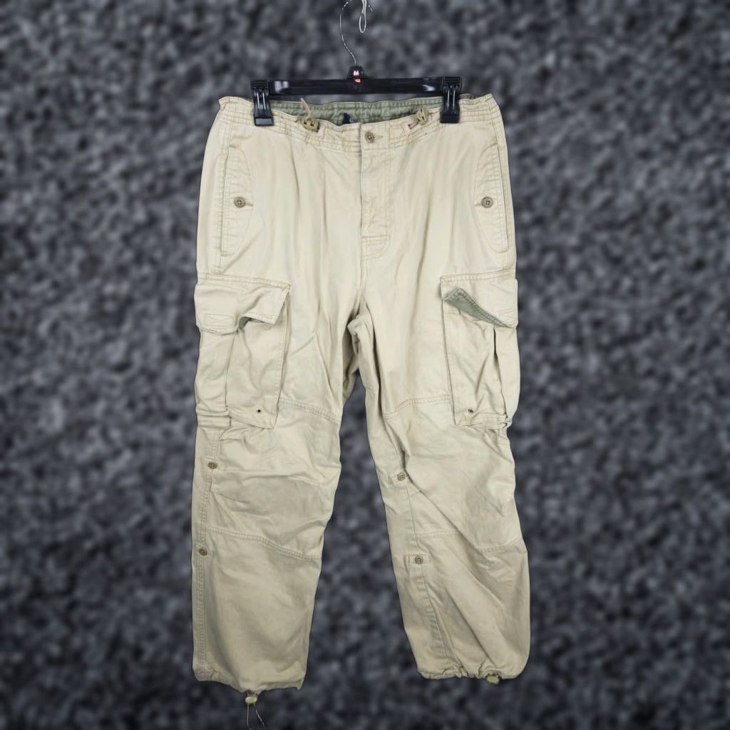 Gap VINTAGE GAP Parachute Pants Mens Small Beige Cargo Ankle Tie Rave Y2K Cotton Size US 29 - 1 Thumbnail