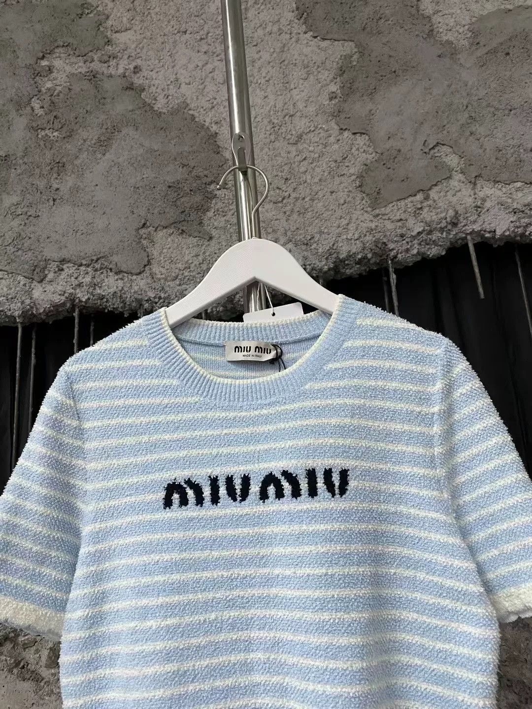 Miu Miu Miu Miu Blue White Stripe Logo Towel Tee Size US 28 / EU 44 - 3 Thumbnail