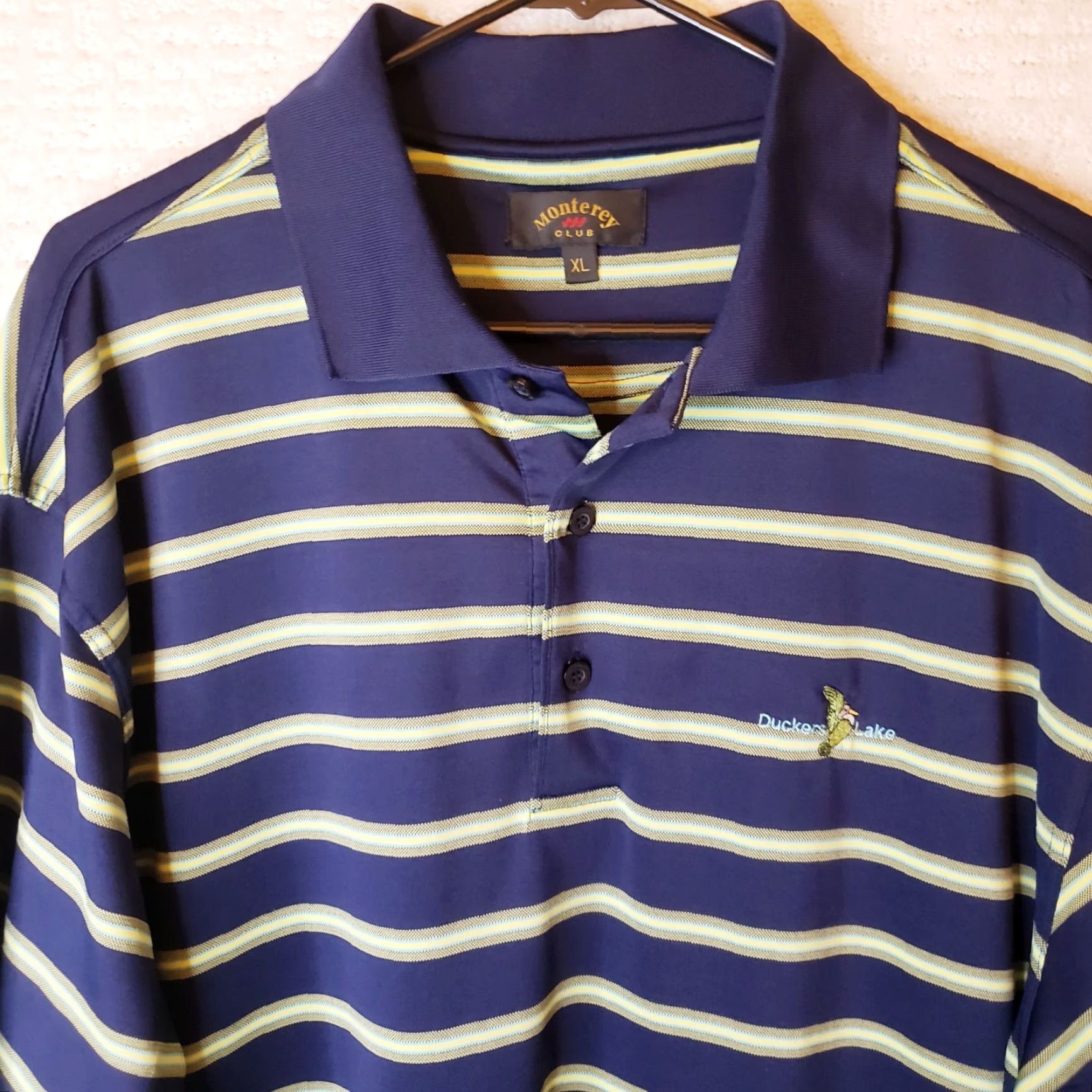 Vintage Monterey Club Polo Shirt Mens XL Blue Chartreuse Stripe Duckers Lake Golf Polo Shirt Size US XL / EU 56 / 4 - 3 Thumbnail
