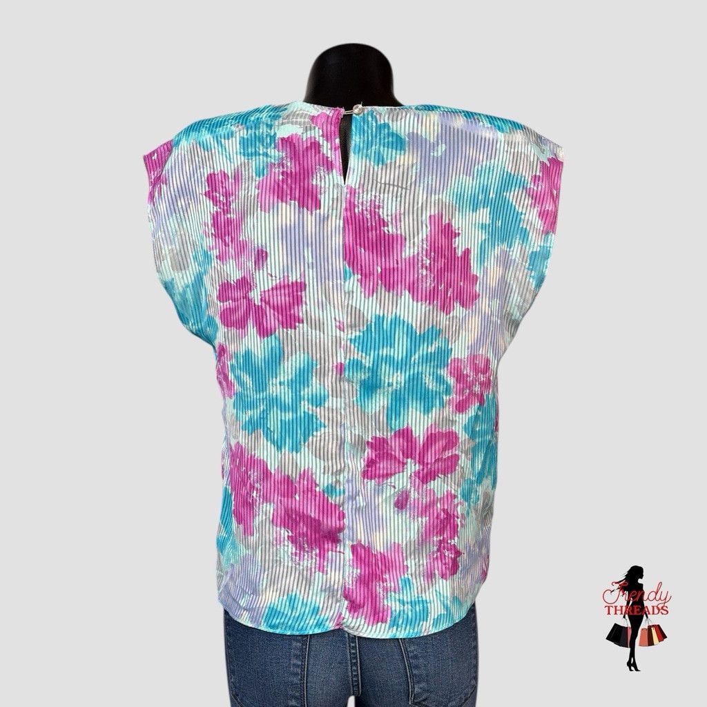 Vintage VTG 80s NEW Filaments Medium Semi-Sheer Blouse Bright Floral Size M / US 6-8 / IT 42-44 - 4 Thumbnail
