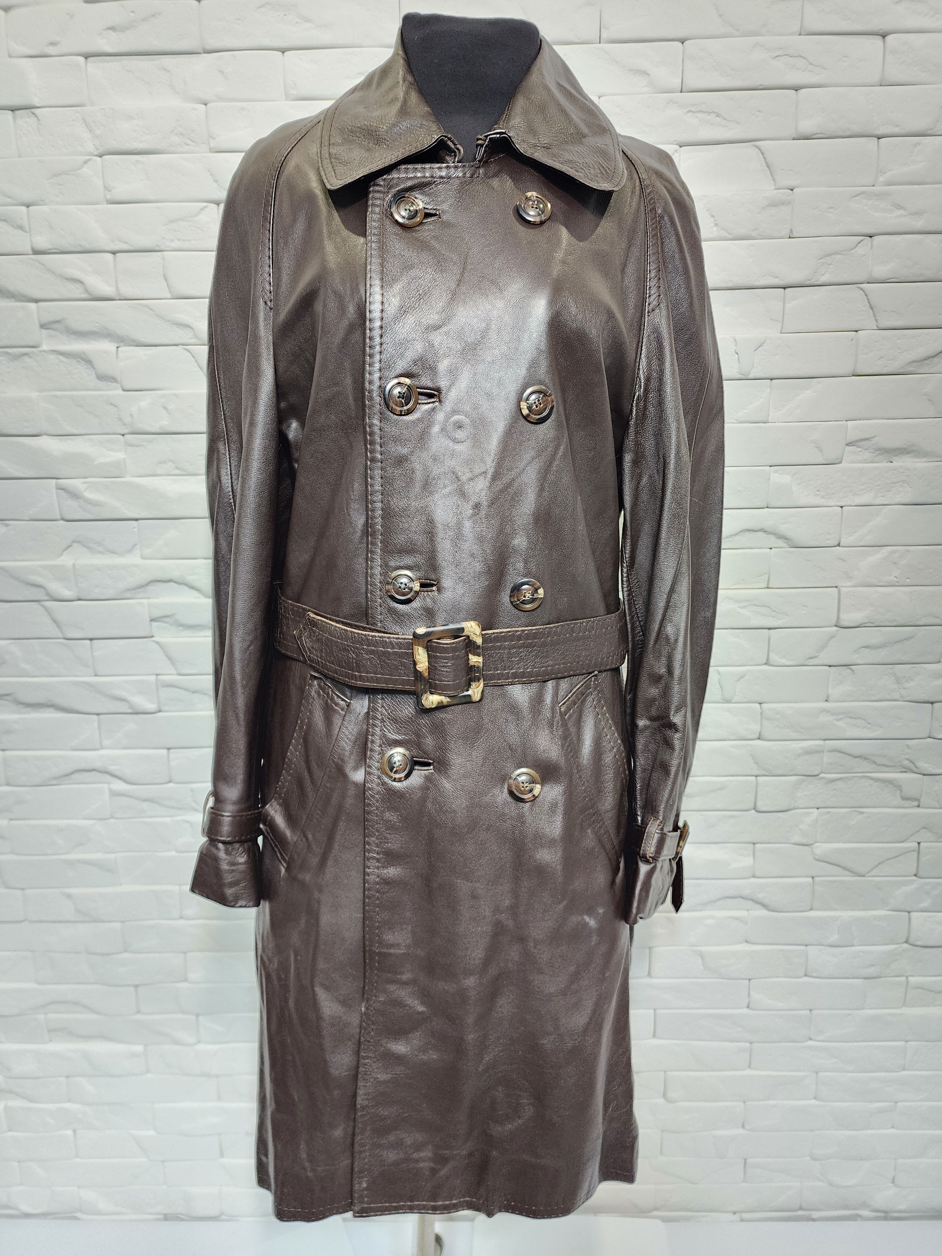 Genuine Leather Men's Brown Leather Cardigan: Button Front Coat Size US M / EU 48-50 / 2 - 1 Thumbnail