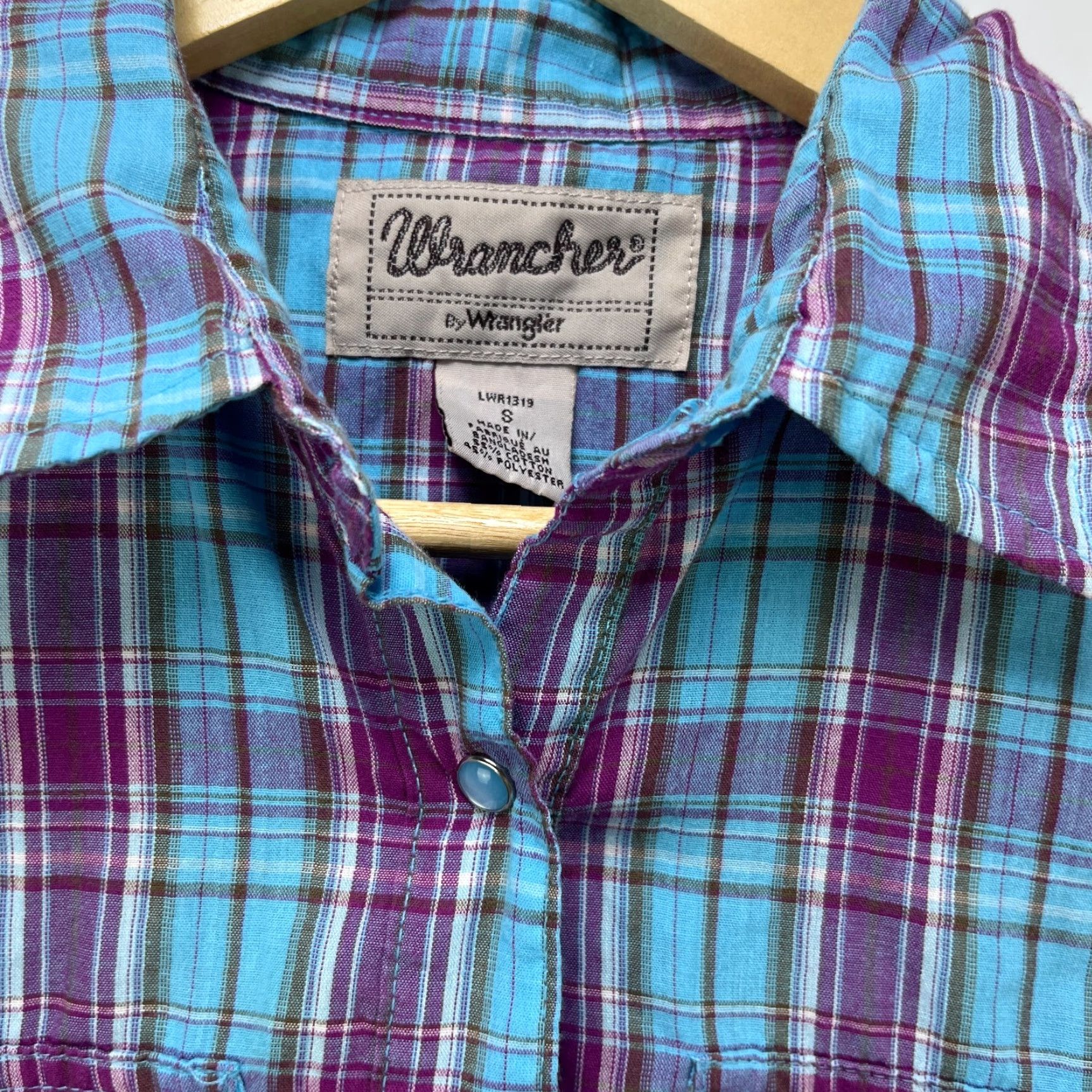Wrangler VINTAGE Wrangler Pearl Snap Plaid Short Sleeve Shirt Women’s Small Blue Size S / US 4 / IT 40 - 4 Thumbnail