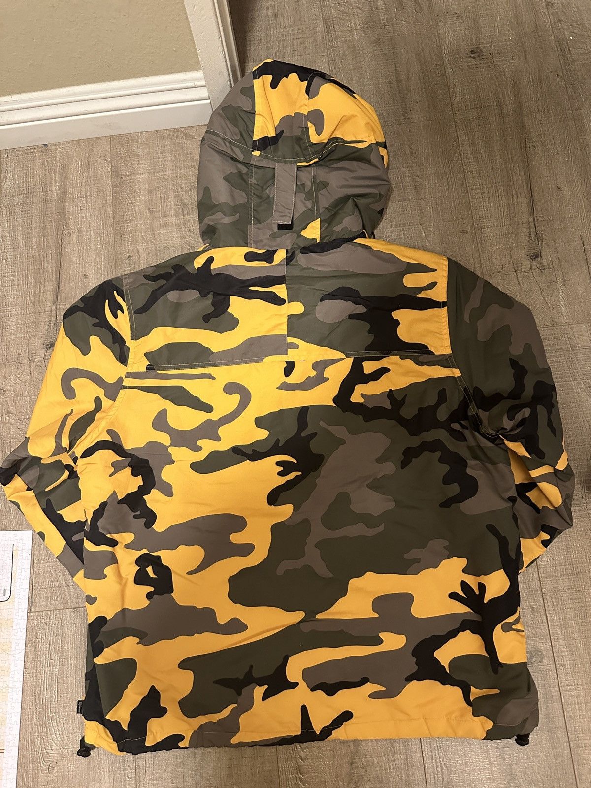 Supreme hooded logo half zip pullover yellow camo hotsell