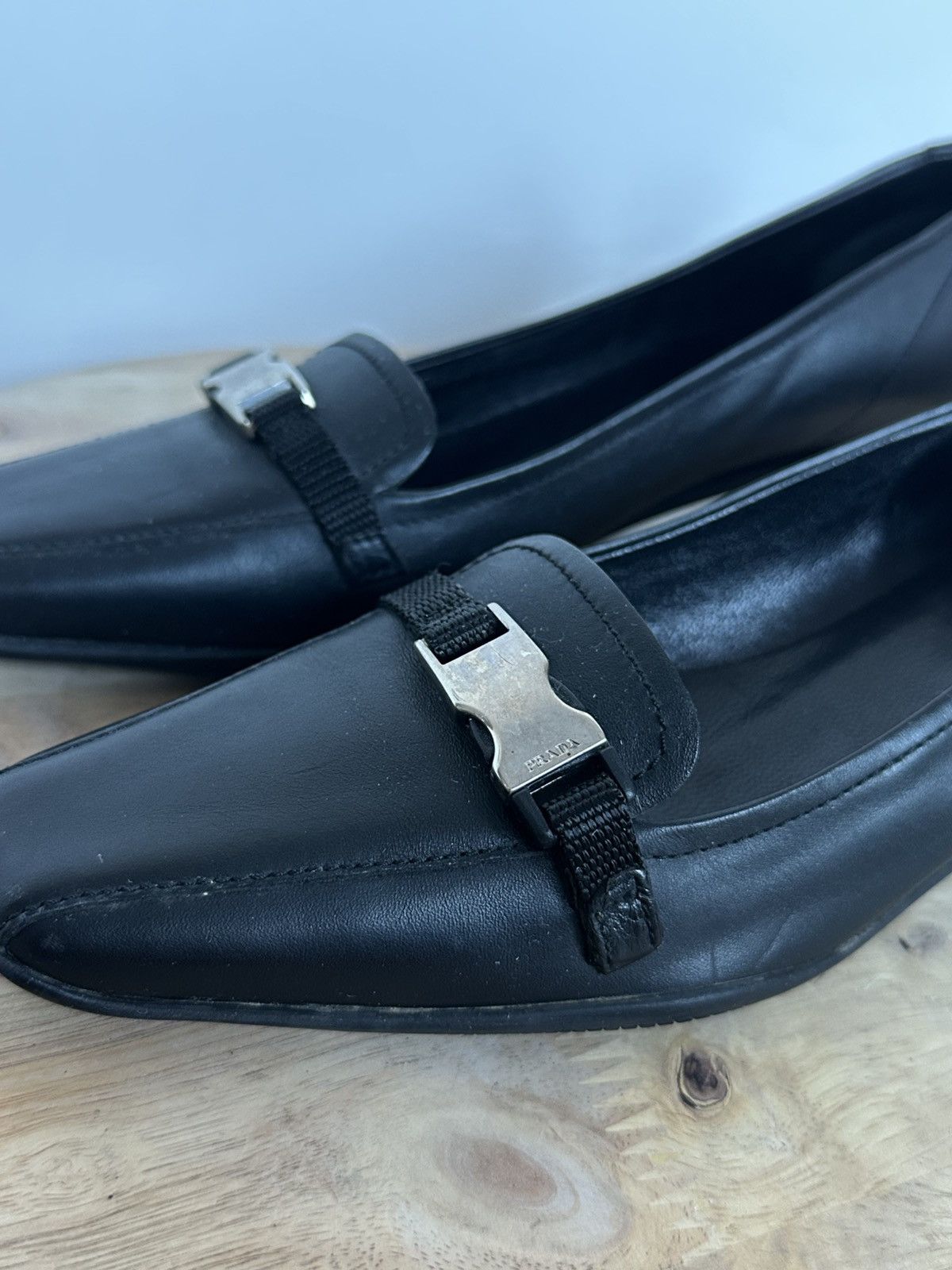 Prada Prada Black Leather Kitten Heel Pumps EU 36.5 Size US 5.5 / IT 35.5 - 8 Thumbnail
