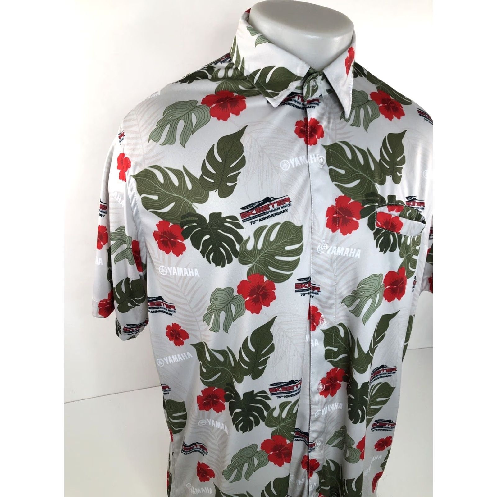 Yamaha SKEETER / YAMAHA Floral Hawaiian Aloha 75th Anniversary Lg Shirt EXCELLENT Shirt Mens L Gray / Red Floral Hawaiian 75th Anniversary Mens Size US L / EU 52-54 / 3 - 4 Thumbnail