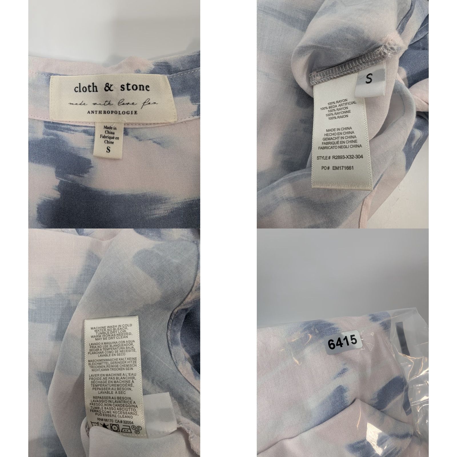 Anthropologie Cloth & Stone Anthropologie Blue Watercolor Button-Up Shirt Small Women V-Neck Tunic Size S / US 4 / IT 40 - 8 Thumbnail