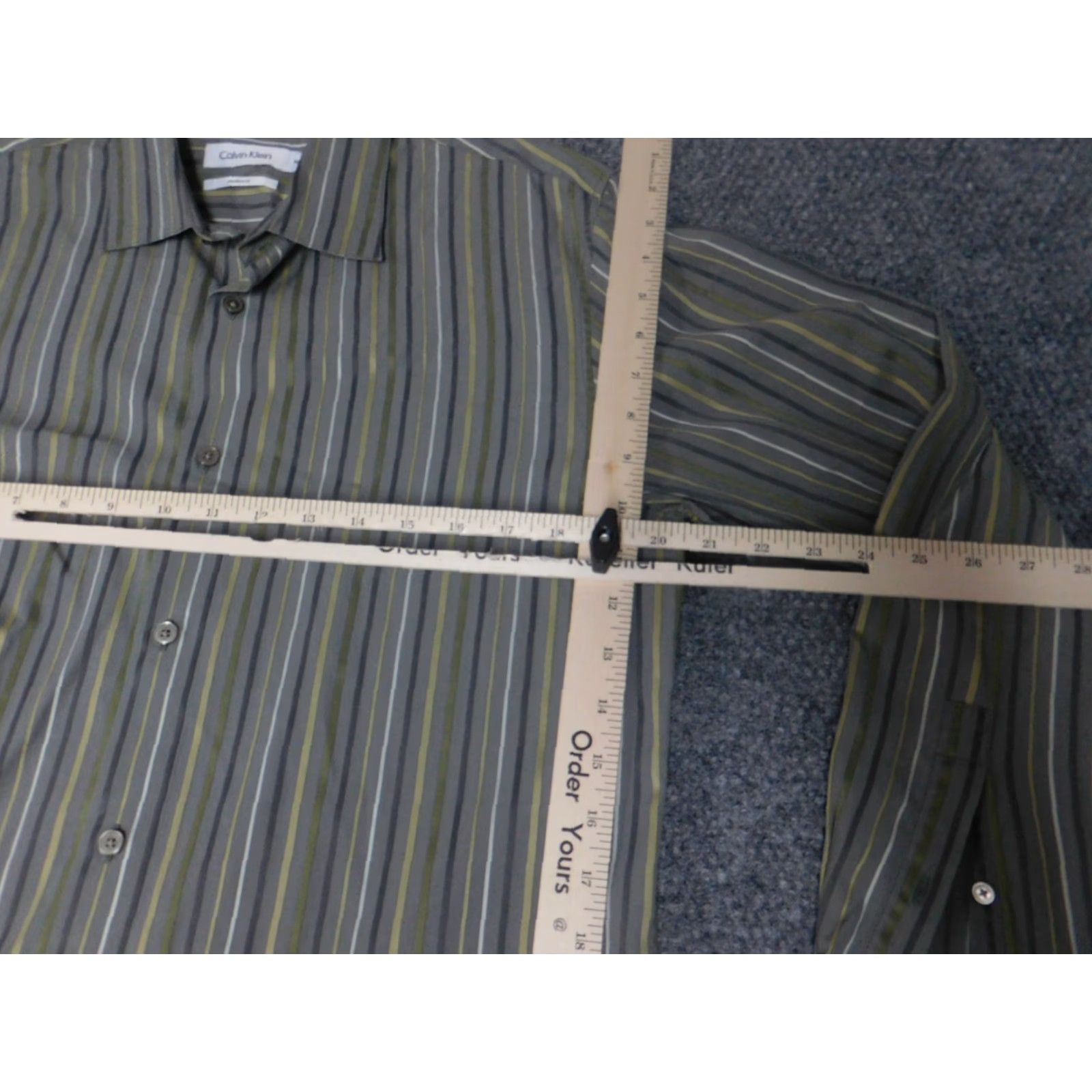 Calvin Klein Calvin Klein Mens Shirt Button-Up Long Sleeve Collared Gray Stripe Knit Cotton Regular M Size US M / EU 48-50 / 2 - 4 Thumbnail