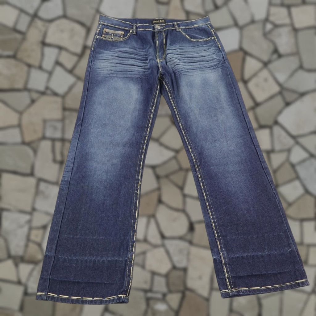 Denime VINTAGE Sacred Cult Jeans Men 40x33 Denim Baggy Straight Embroidered Y2K Blue Mens 40x33 Size US 40 / EU 56 - 1 Thumbnail