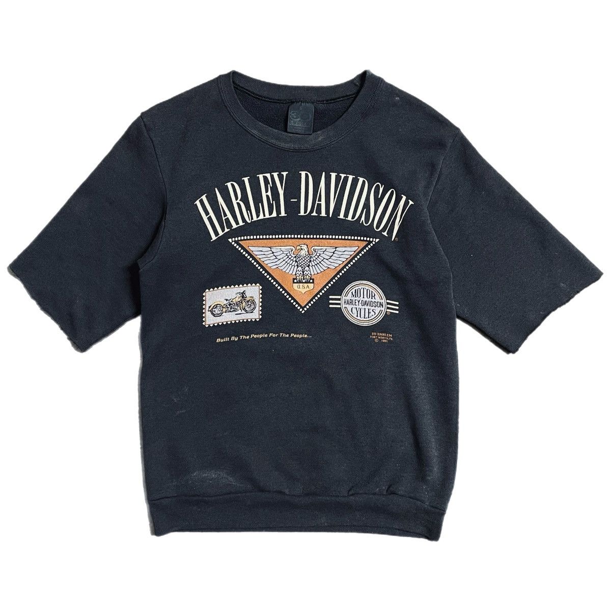 image of Archival Clothing x Harley Davidson Vintage 90's Harley Davidson 3D Emblem Chopped Sweatshirt in Bl