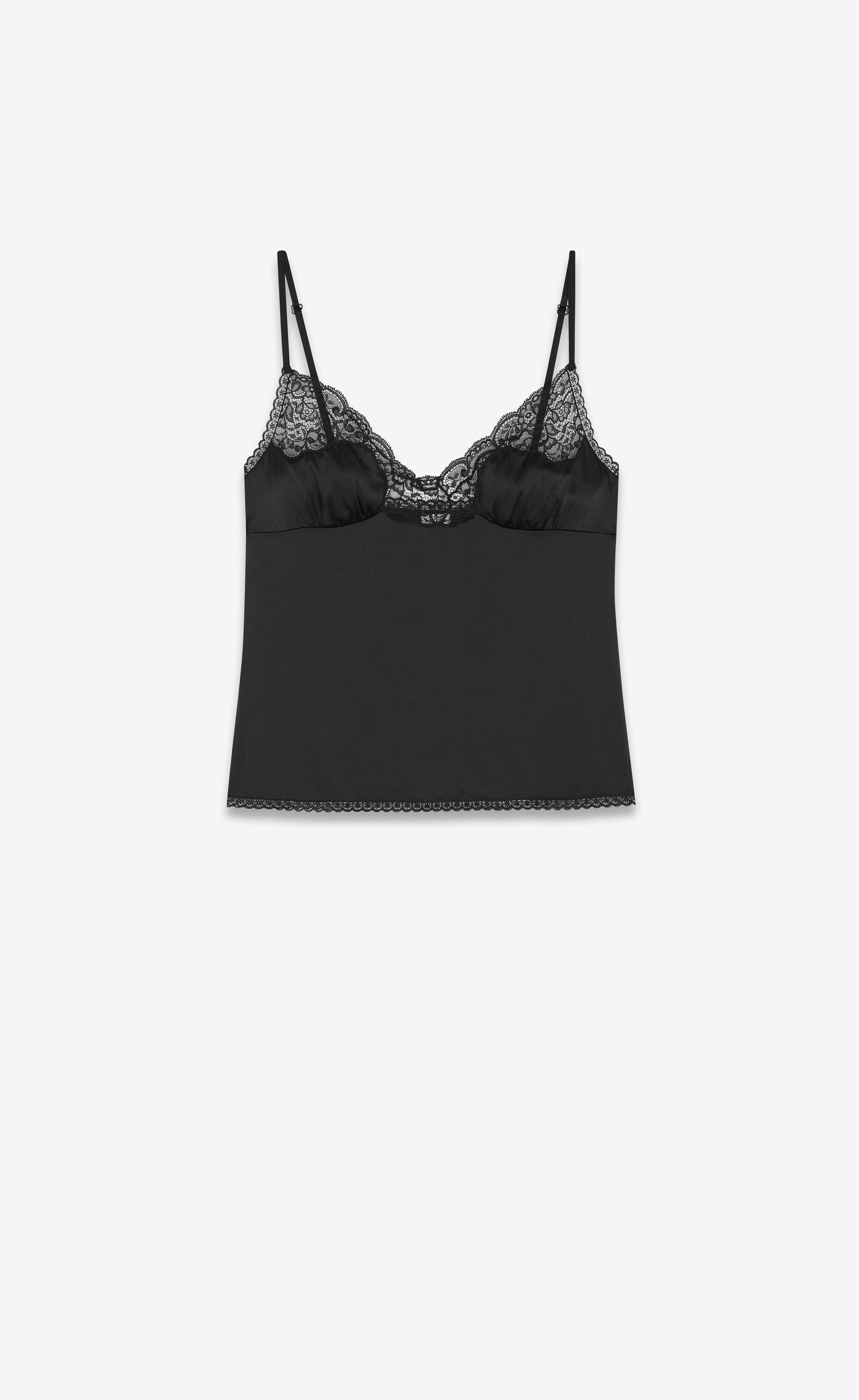 Saint Laurent Paris o1la1rc1a0425 704128 Top in Crepe Satin And Lace in Black Size XL / US 12-14 / IT 48-50 - 1 Thumbnail