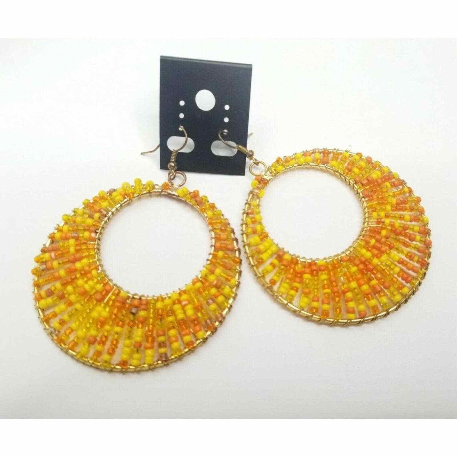 The Unbranded Brand Earrings Fashion Jewelry Beaded Circle Hoops Hook Orange Size ONE SIZE - 2 Thumbnail